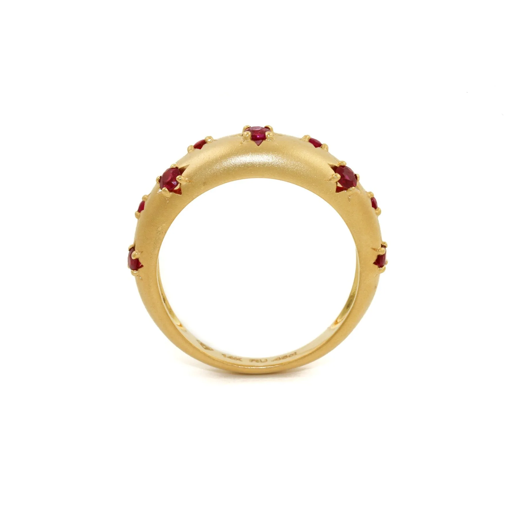 14k Matte Gold x 5mm Red Ruby Star Bombe Band