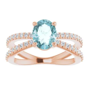 14K Rose Natural Sky Blue Topaz & 1/3 CTW Natural Diamond Ring