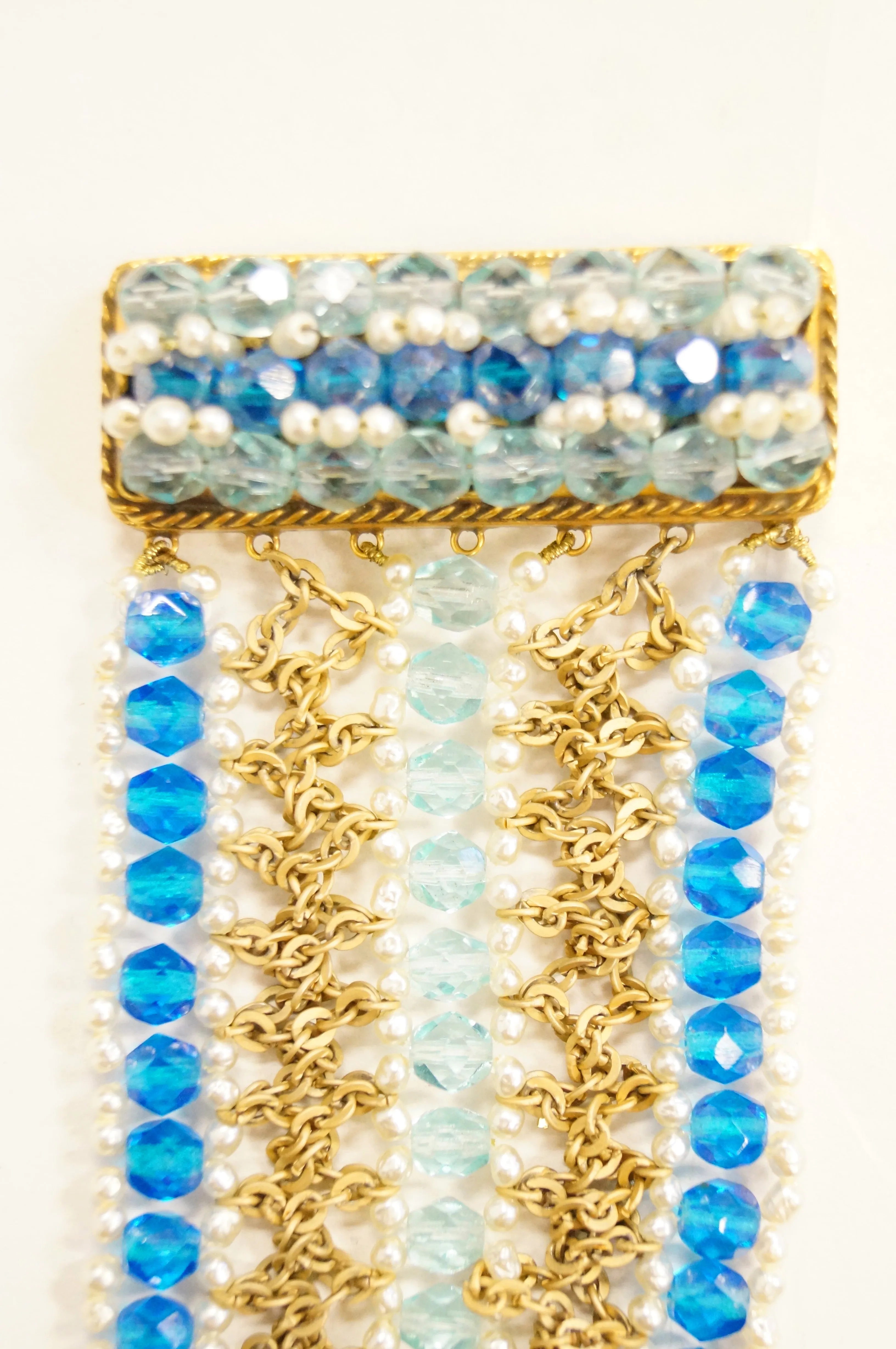 1960s Coppola e Toppo Blue Crystal and Pearl Bronze Bracelet