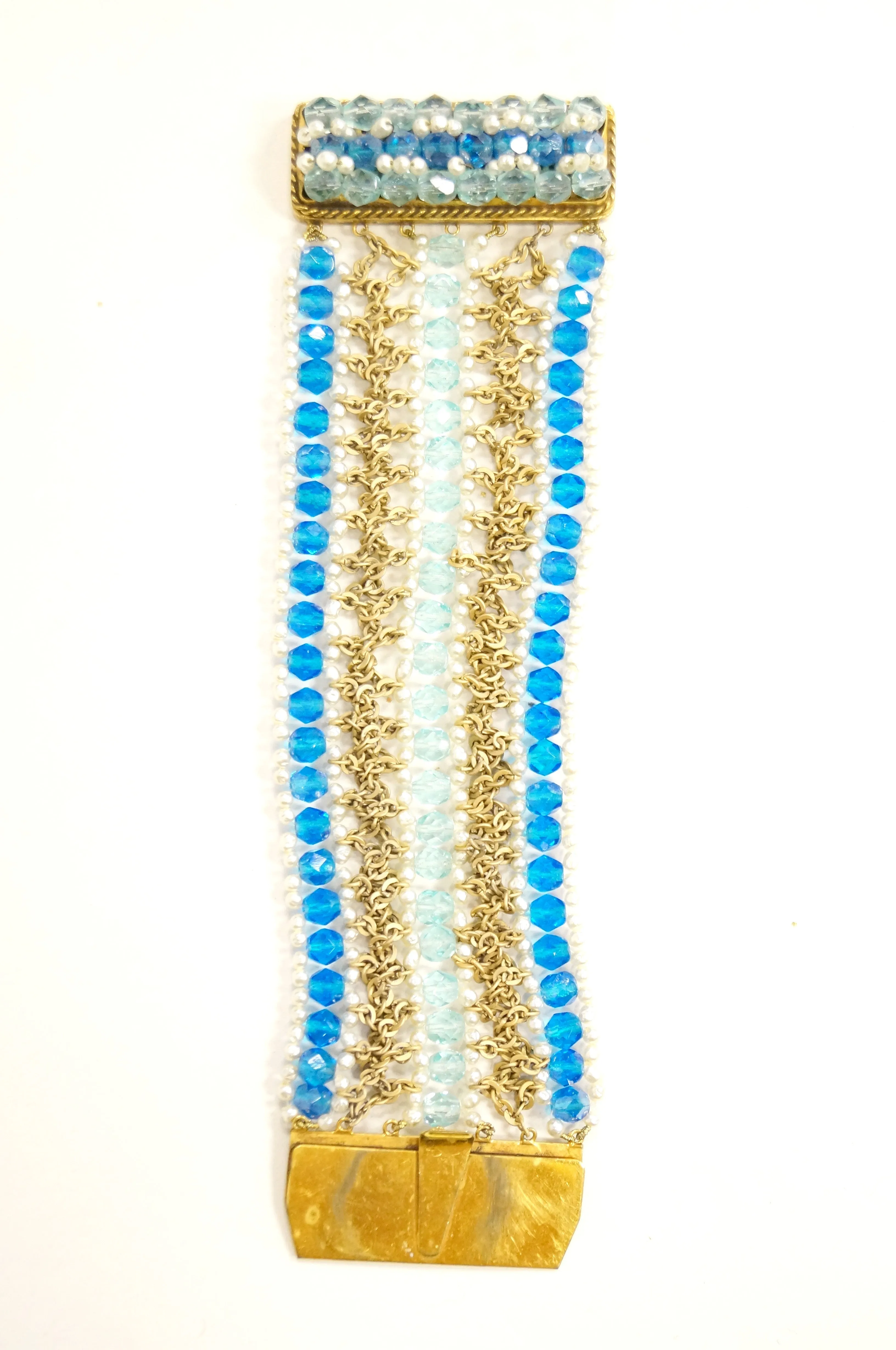 1960s Coppola e Toppo Blue Crystal and Pearl Bronze Bracelet