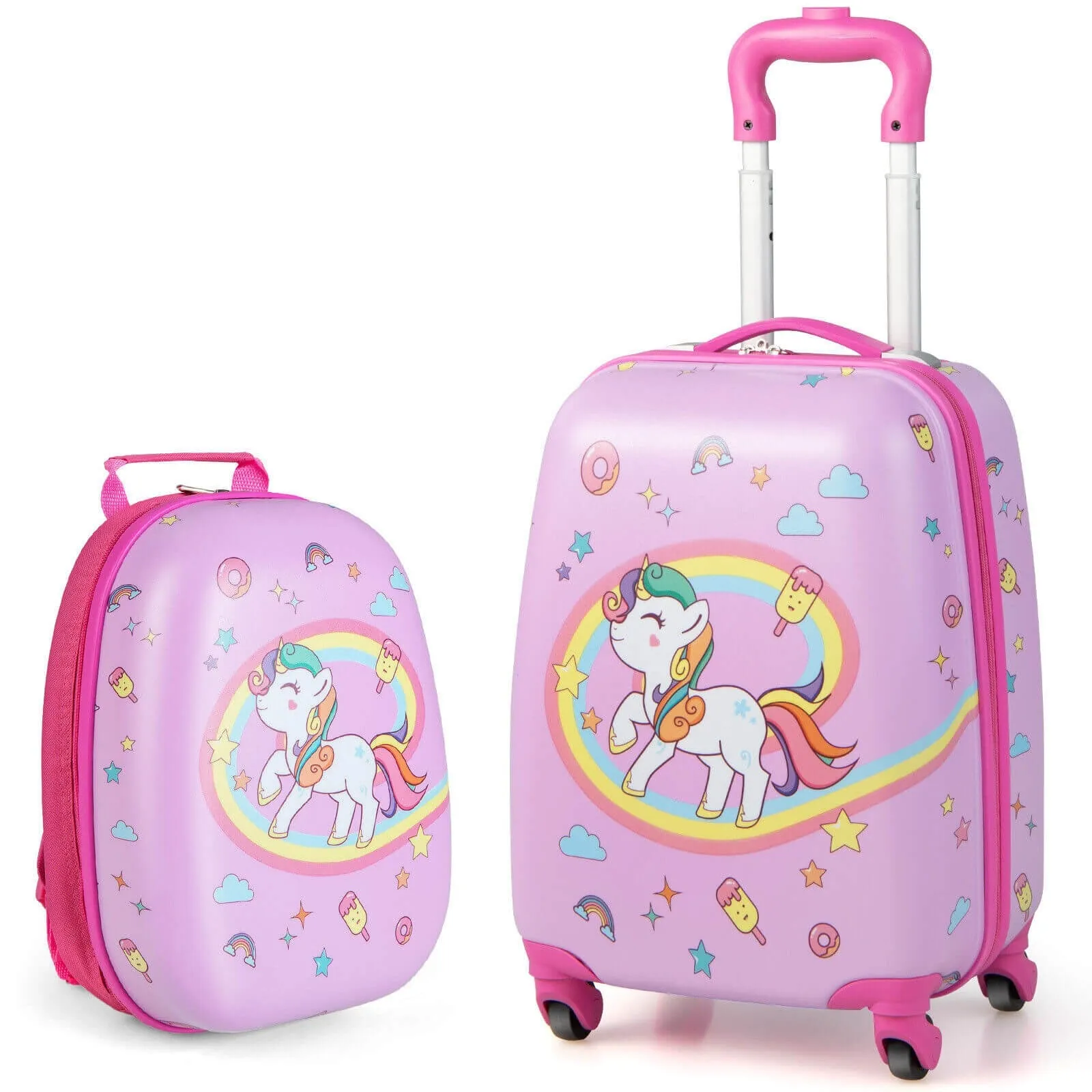 2 Pieces Kids Carry-on Luggage Set with 12 Inch Backpack - Pink