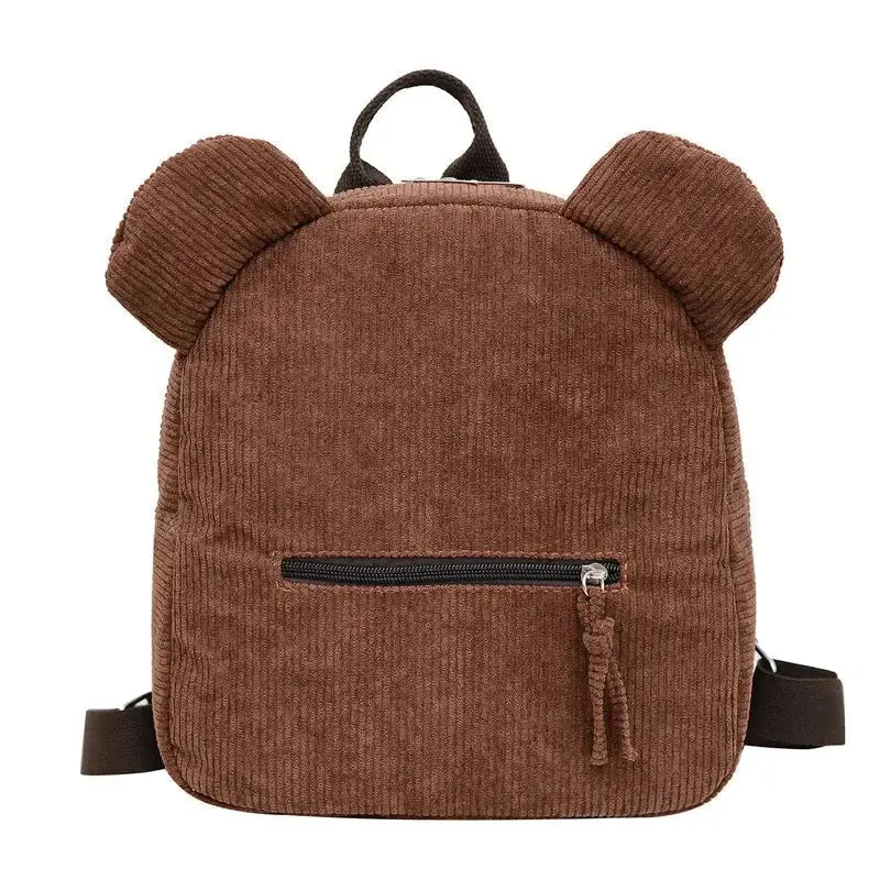 2024 Spring New Corduroy Casual Bear Backpack Personalized Name Children's Backpack Fashion Women's Bag Solid Color Backpack