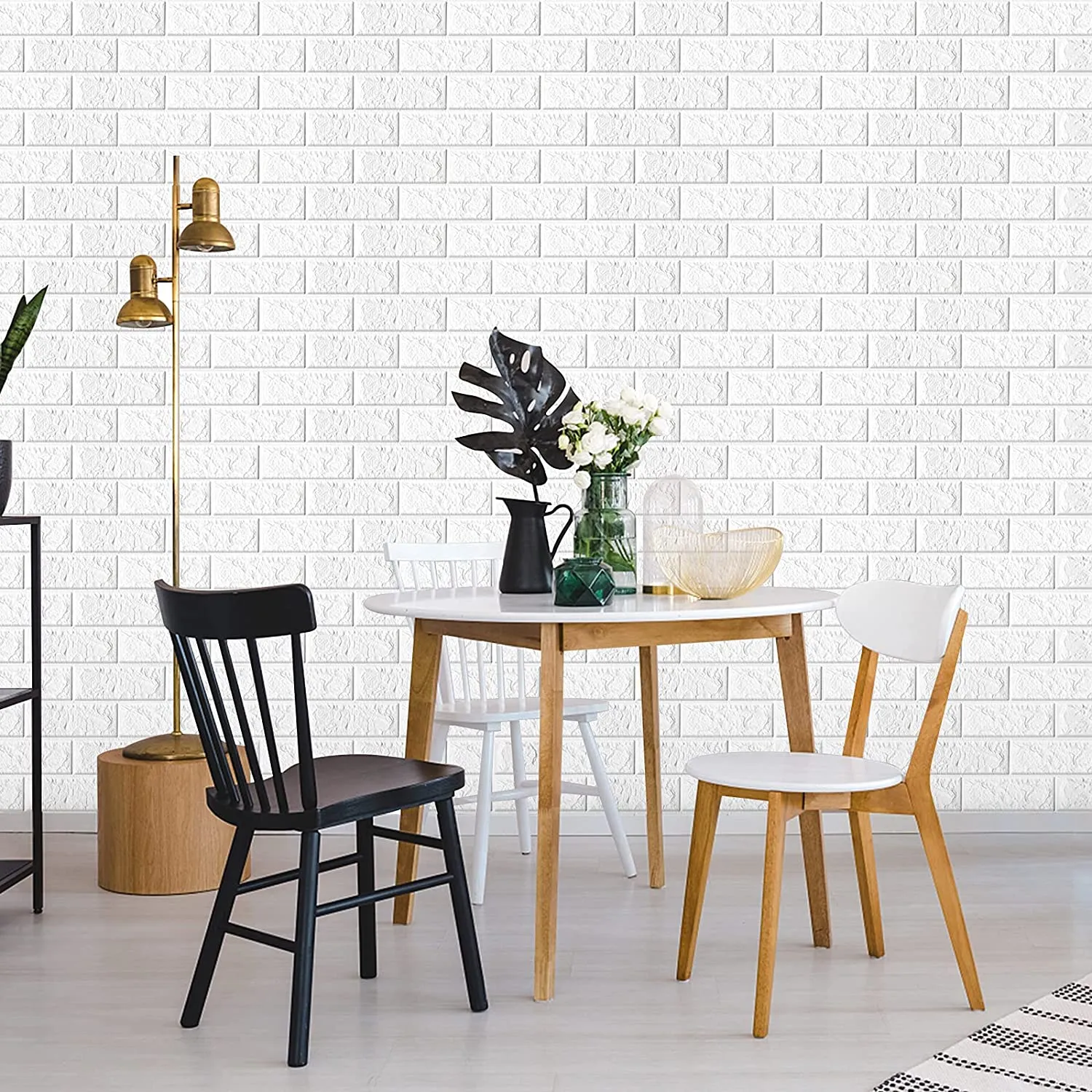 5Pcs 3D Brick Self Adhesive Wallpaper Panels 70X75CM-White