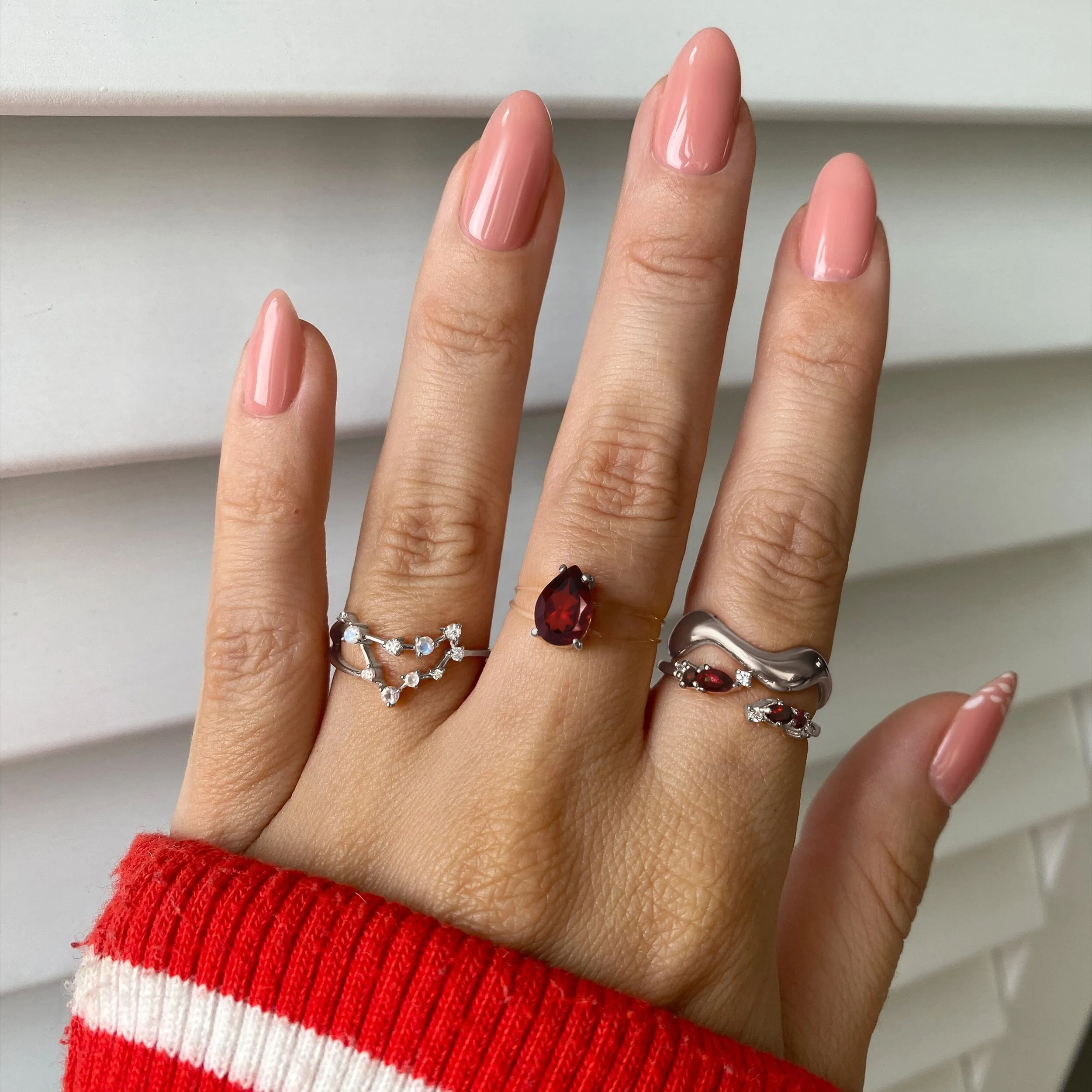 Adjustable Garnet Ring Flourish - January Birthstone