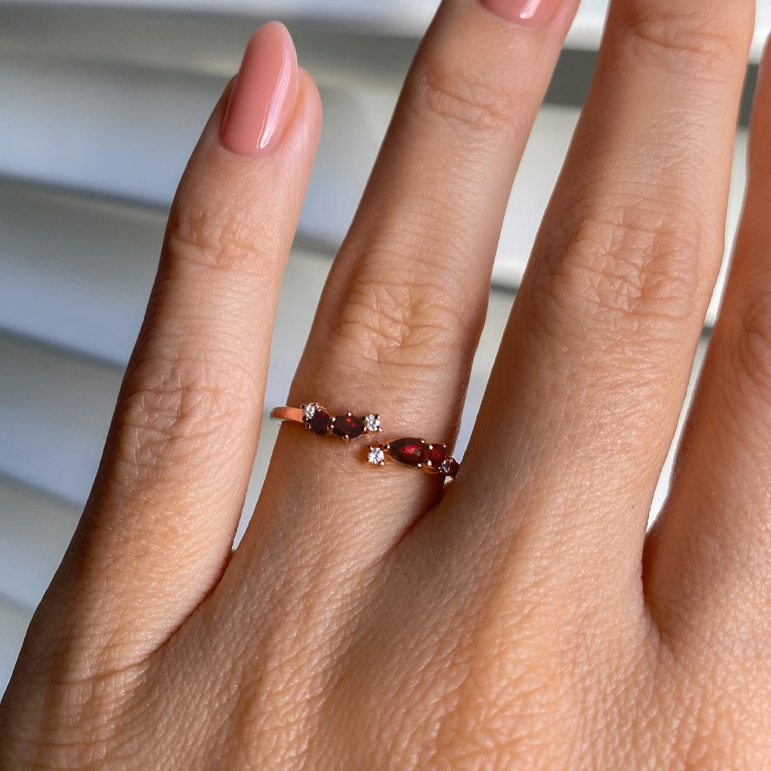 Adjustable Garnet Ring Flourish - January Birthstone