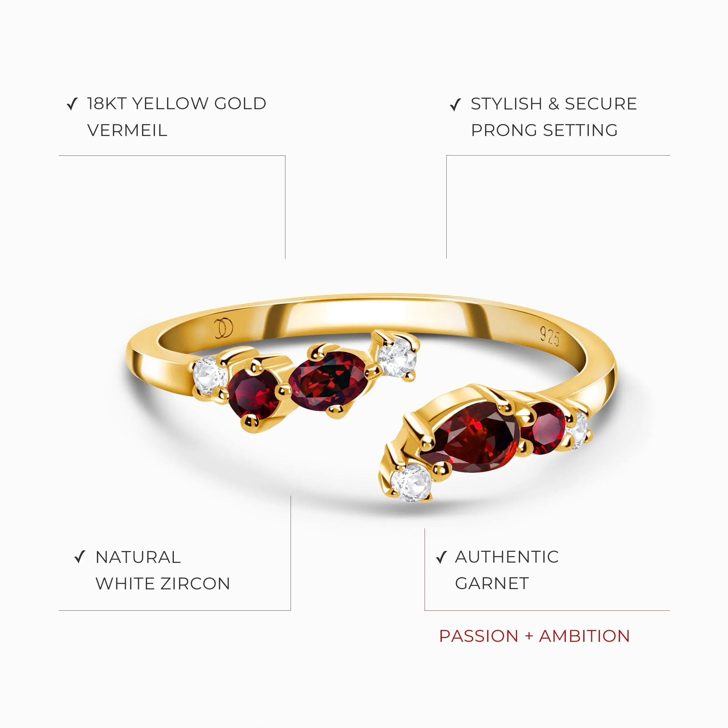 Adjustable Garnet Ring Flourish - January Birthstone