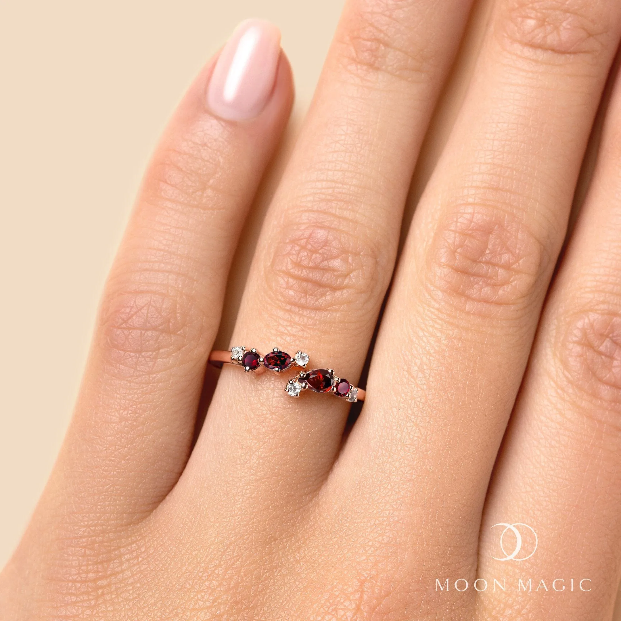 Adjustable Garnet Ring Flourish - January Birthstone