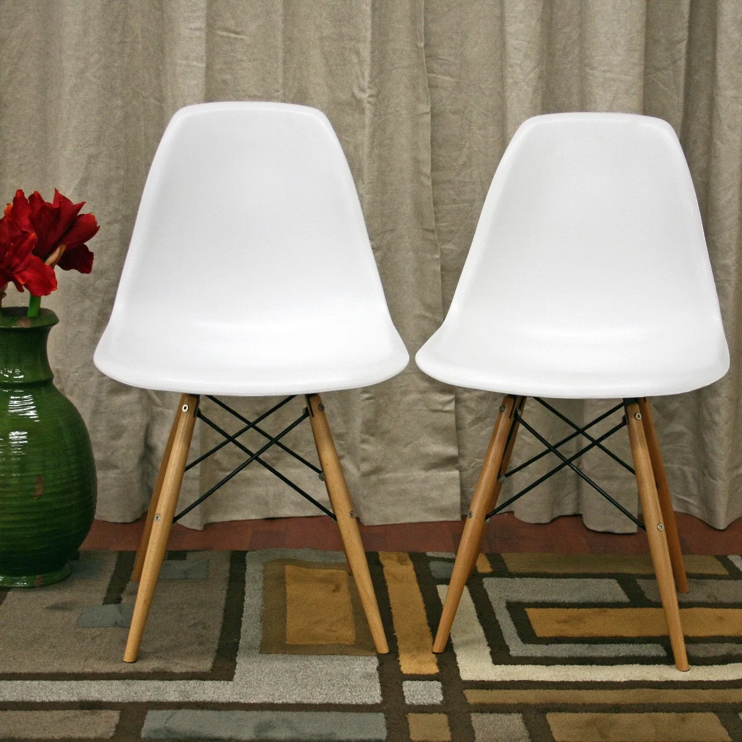 Azzo White Plastic Mid-Century Shell Chair - 2pcs