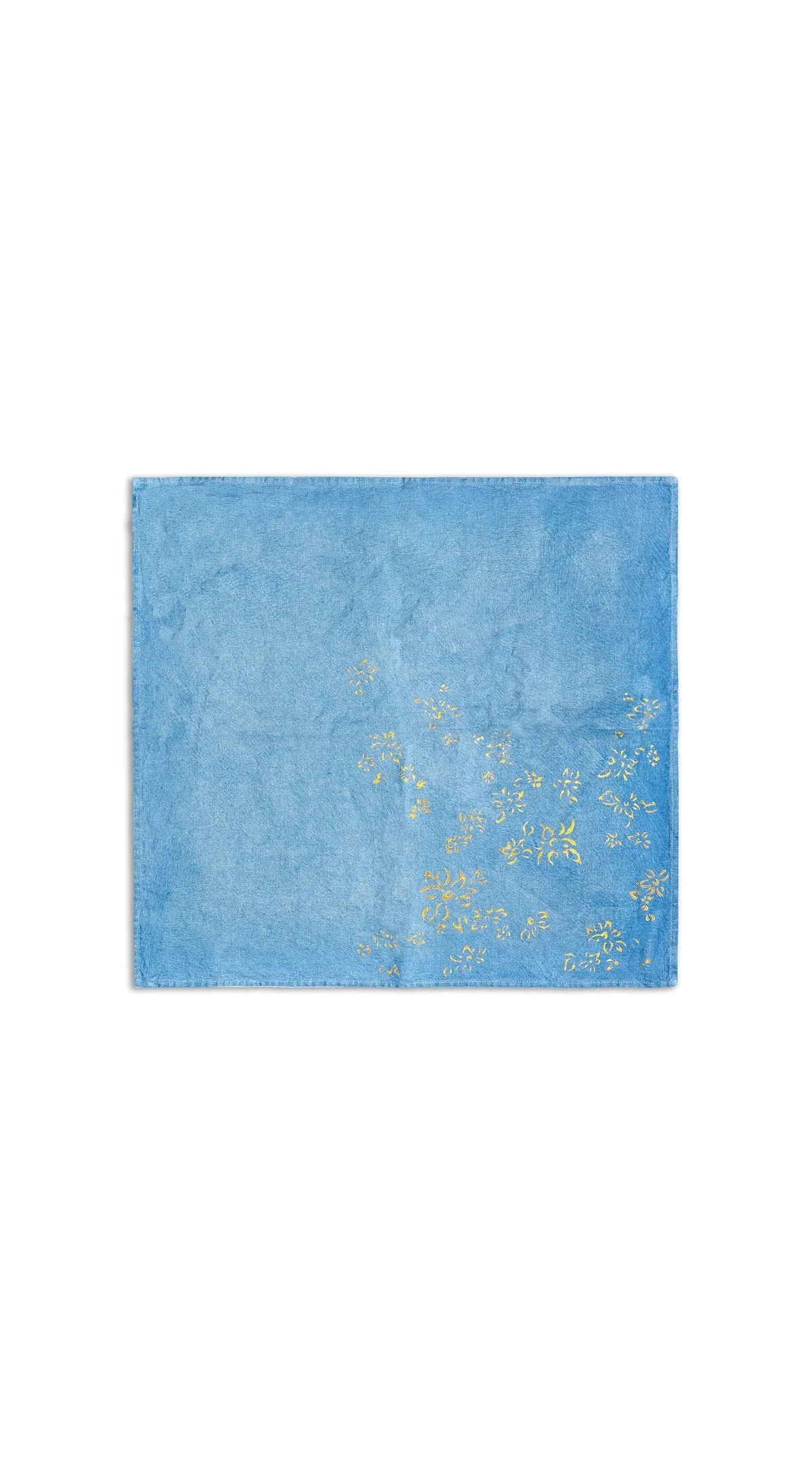 Bernadette's Hand Stamped Falling Flower On Full Field Linen Napkin in Sky Blue & Gold, 50x50cm