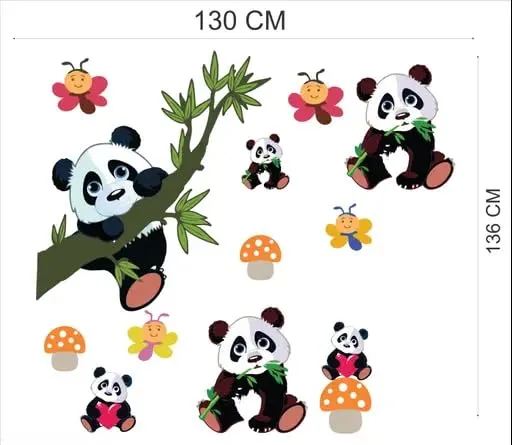 Best Stuff - Beautiful Blossom Panda Set Wall Sticker for Kids Room Home Decor (136 cm x 130 cm)- Code BD 30