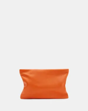 Bettina leather clutch with AllSaints chain, orange pyrol