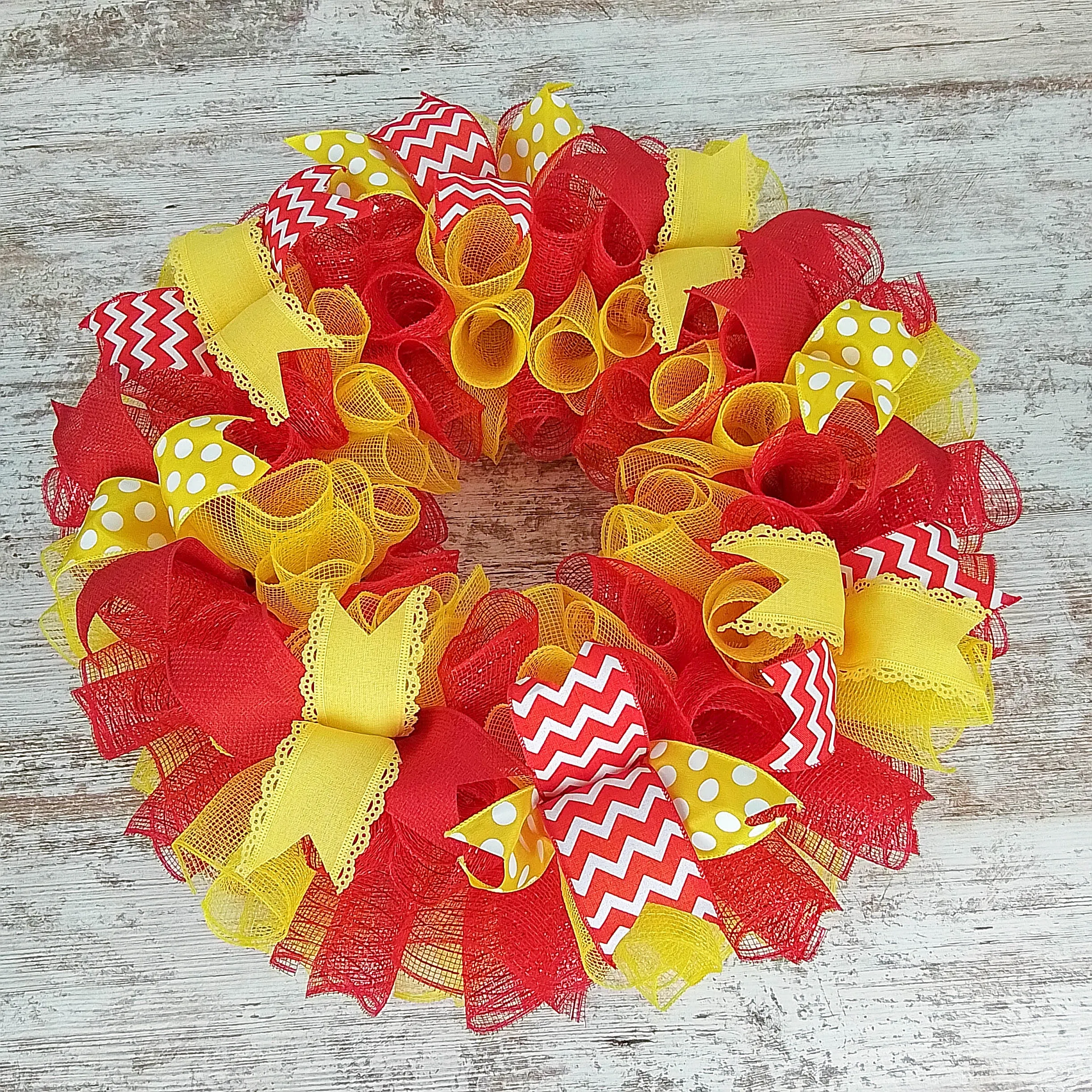 Bold, Festive Wreath, Vibrant Red and Yellow Decor, Indoor and Outdoor Celebration Decoration