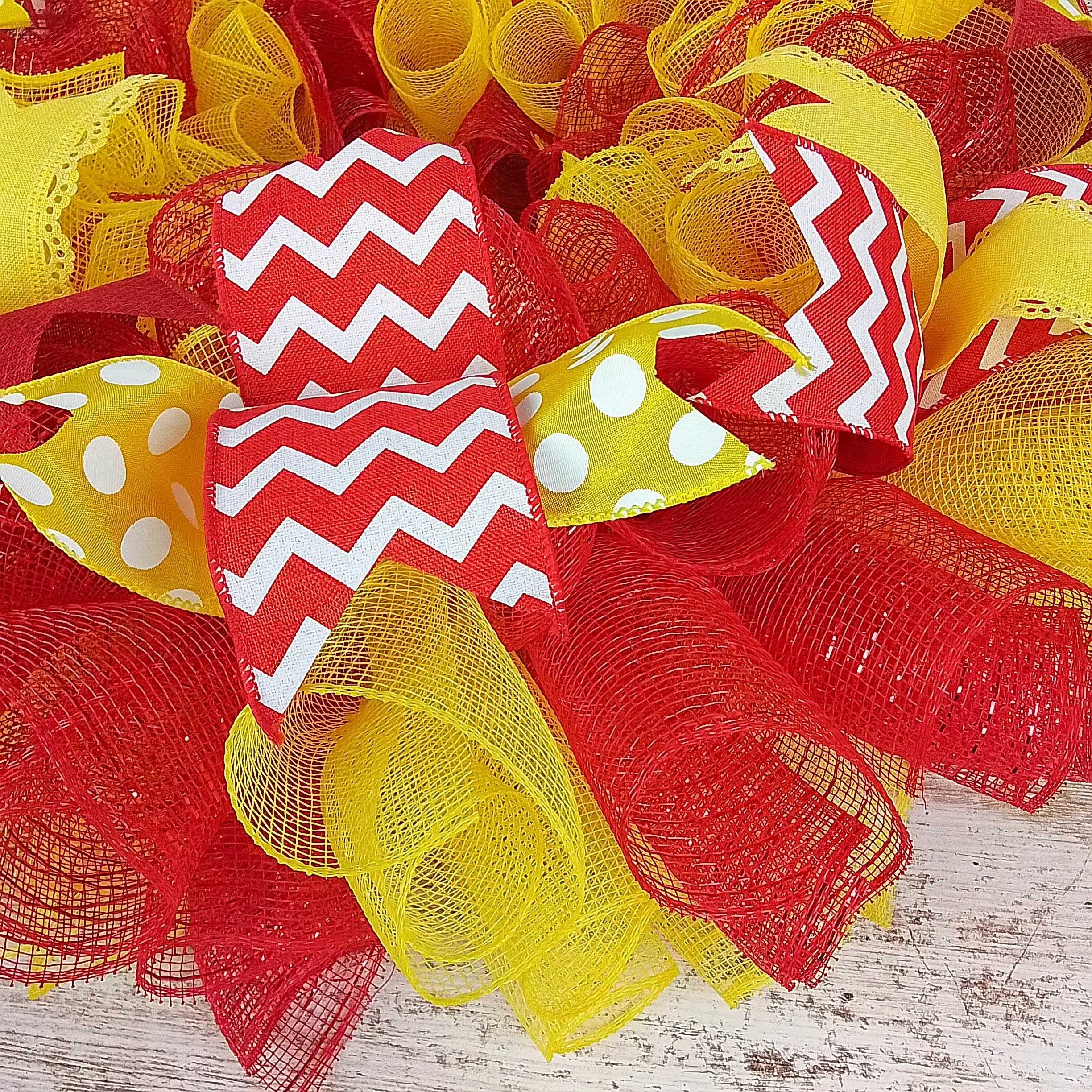 Bold, Festive Wreath, Vibrant Red and Yellow Decor, Indoor and Outdoor Celebration Decoration