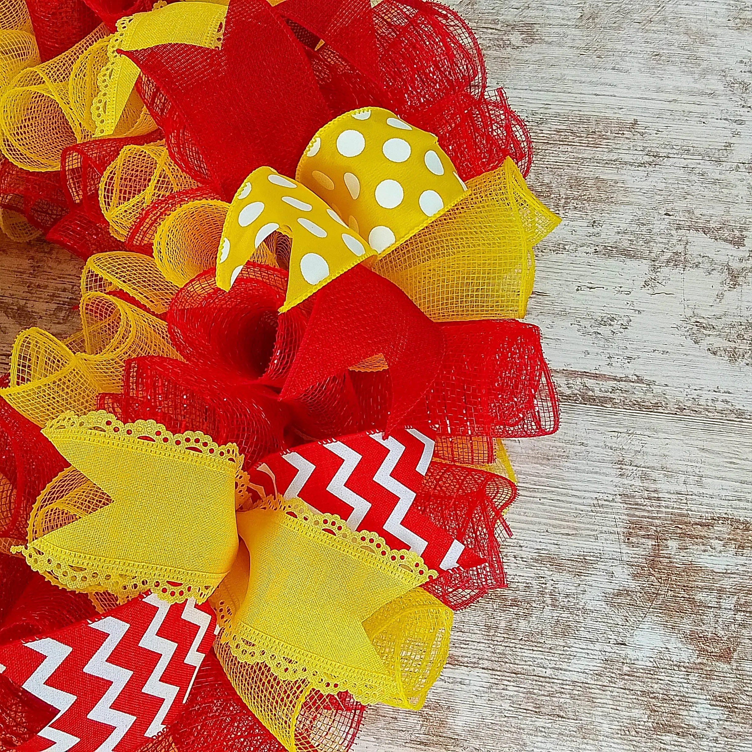 Bold, Festive Wreath, Vibrant Red and Yellow Decor, Indoor and Outdoor Celebration Decoration