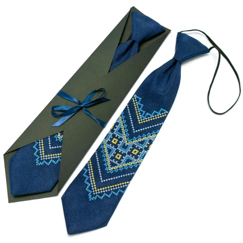 Children’s Embroidered Tie- Blue and Yellow