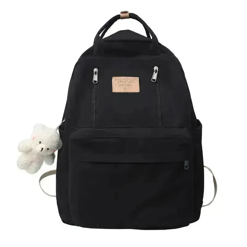 Cool Canvas Backpacks School Bag Double Zipper Bookbag