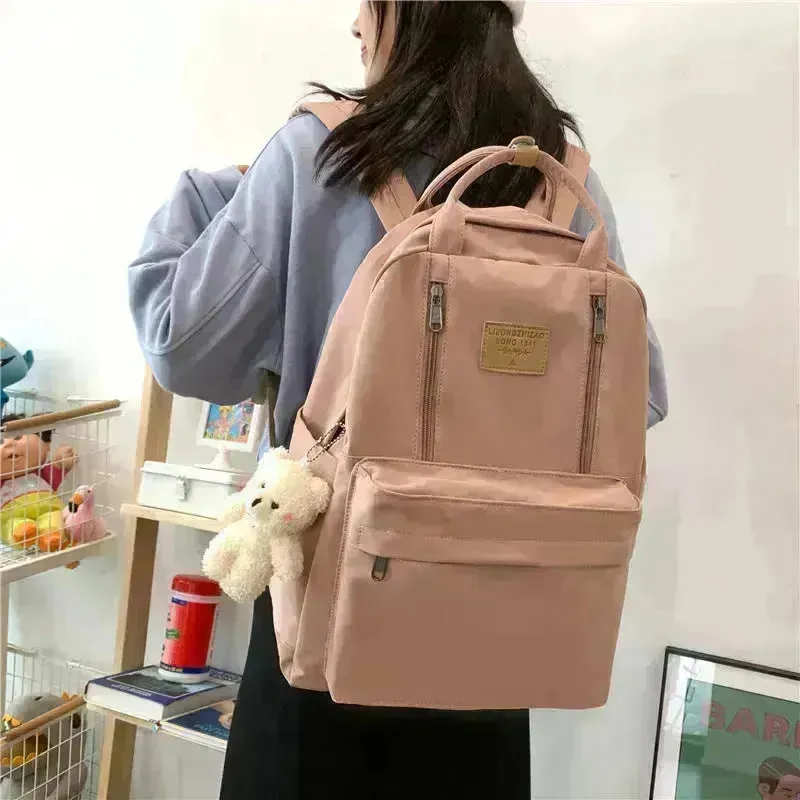 Cool Canvas Backpacks School Bag Double Zipper Bookbag