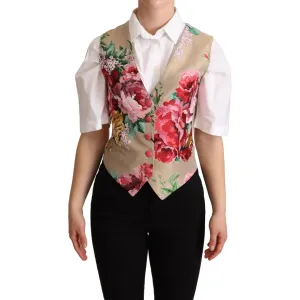 Dolce & Gabbana Elegant Floral Beige Sleeveless Vest