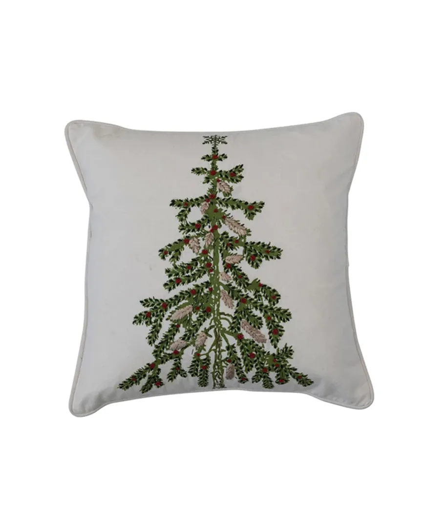 Embroidered Christmas Tree Throw Pillow