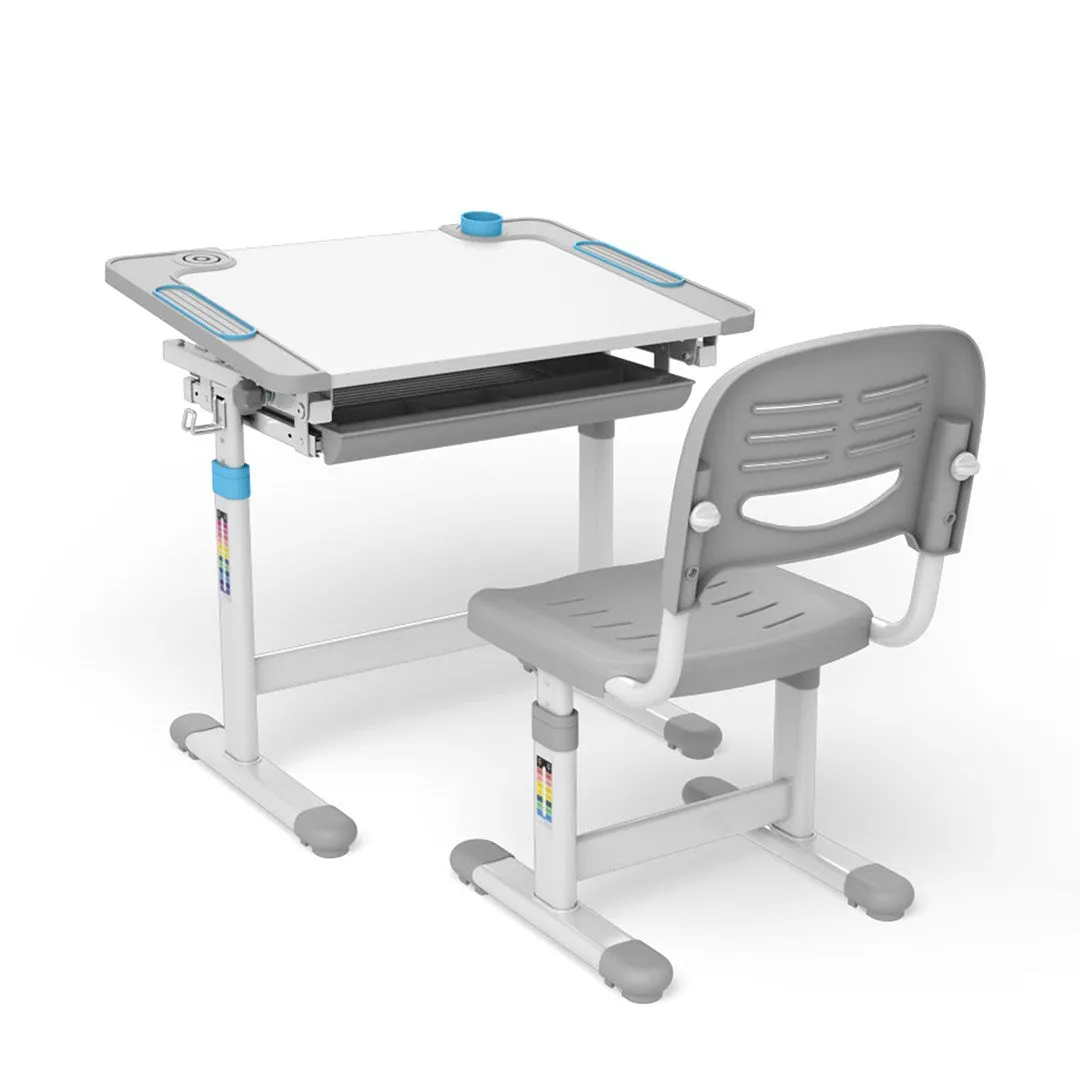 Ergonomic Children's Desk With Manual Height Adjustment And Ergo Office Chair, Blue, Max 75Kg, Er-418