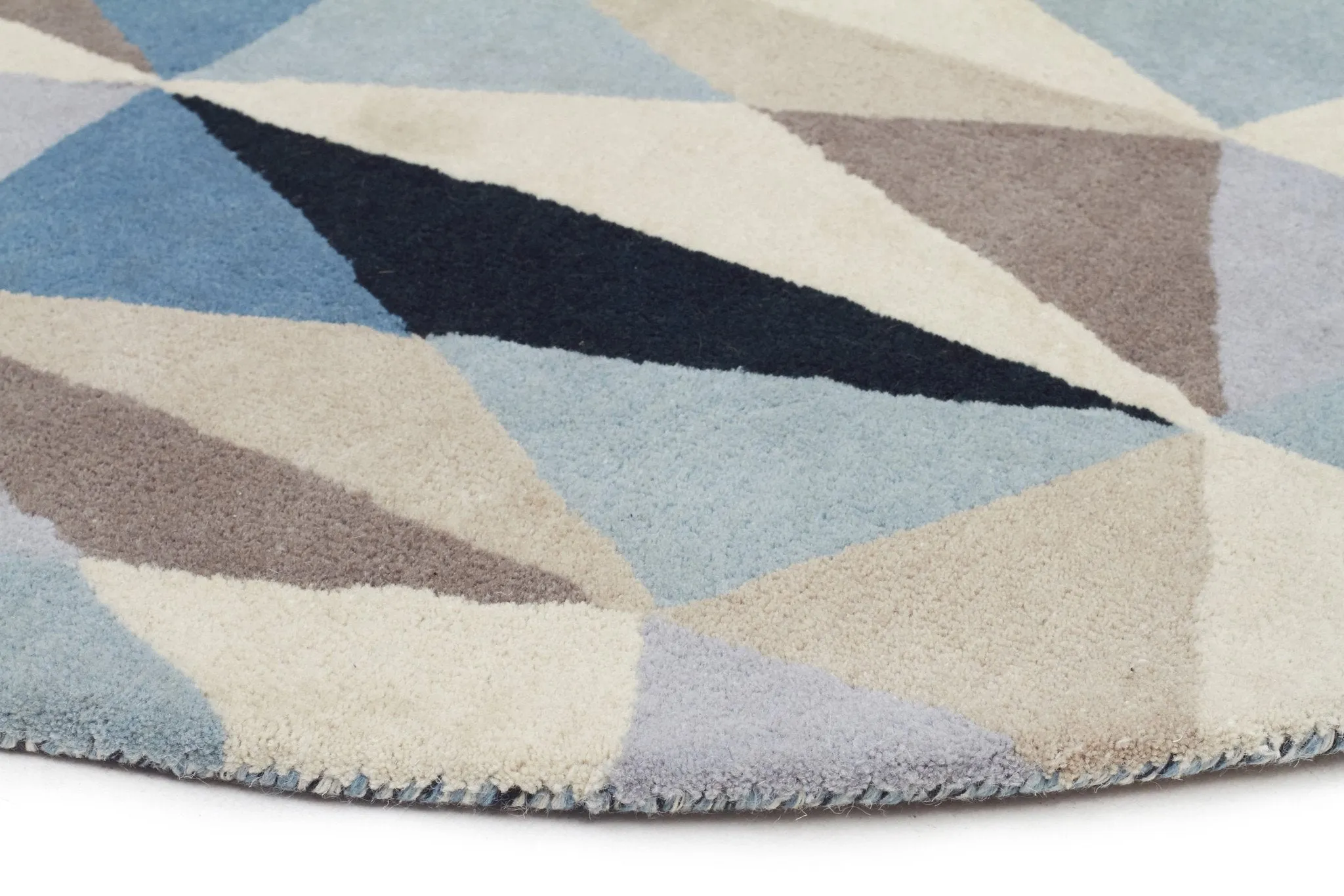 Gem Stone Designer Wool Blue  Round Rug