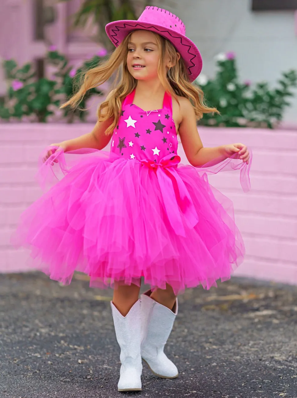 Girls Pink Cowboy Barbiecore Tutu Costume Dress