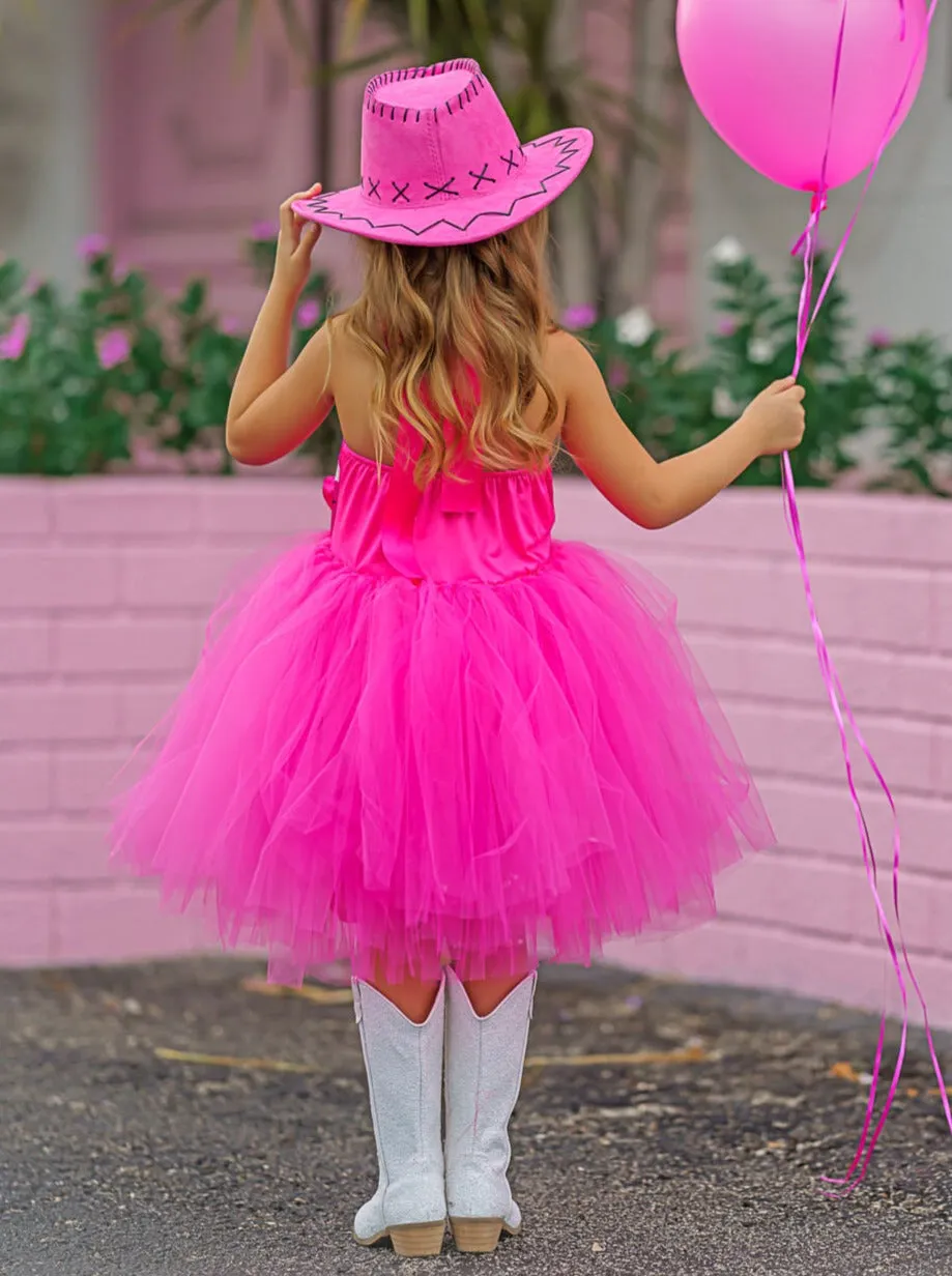 Girls Pink Cowboy Barbiecore Tutu Costume Dress