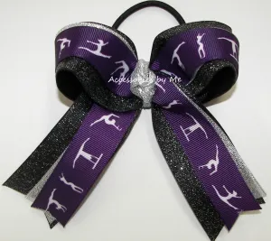 Glitter Gymnastics Plum Silver Black Ponytail Bow