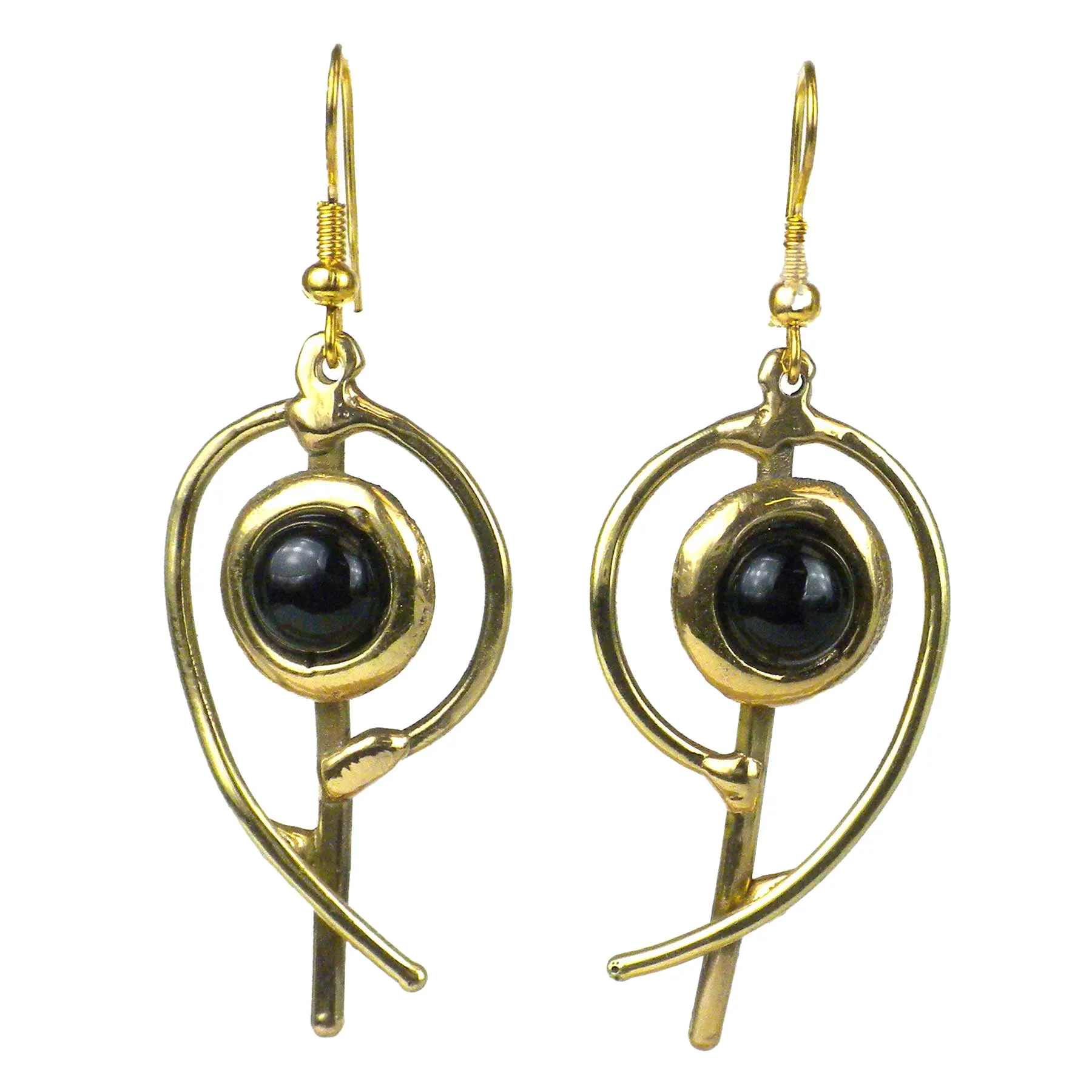 Handcrafted Onyx Note Earrings Brass Images