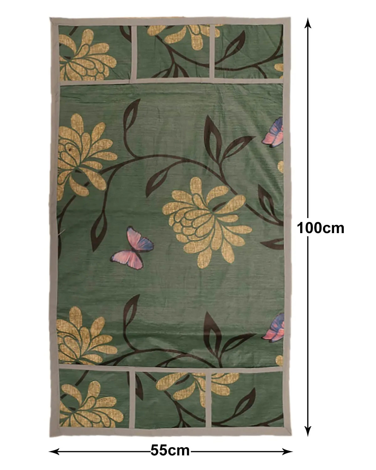 Heart Home Floral Print PVC Fridge Top Cover, Protect for Scratches with 6 Utility Side Pockets (Green)