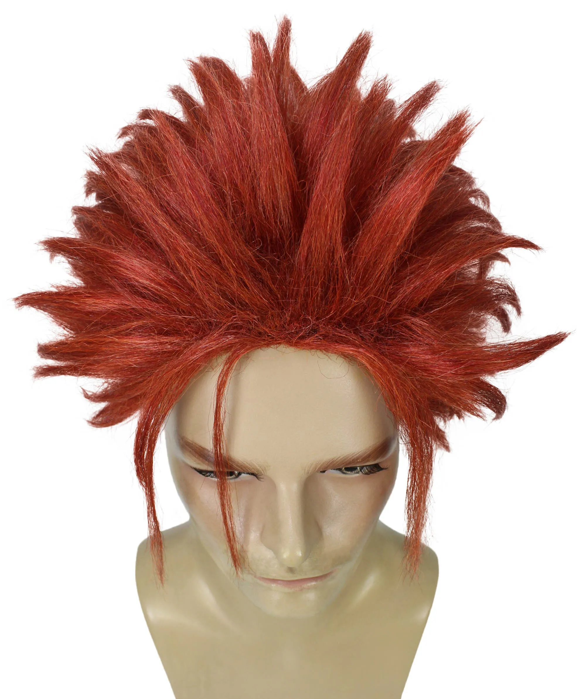 HPO Adult Men's Fantasy Game Orange Ponytail Spiky Wig | Perfect for Halloween | Flame-retardant Synthetic Fiber