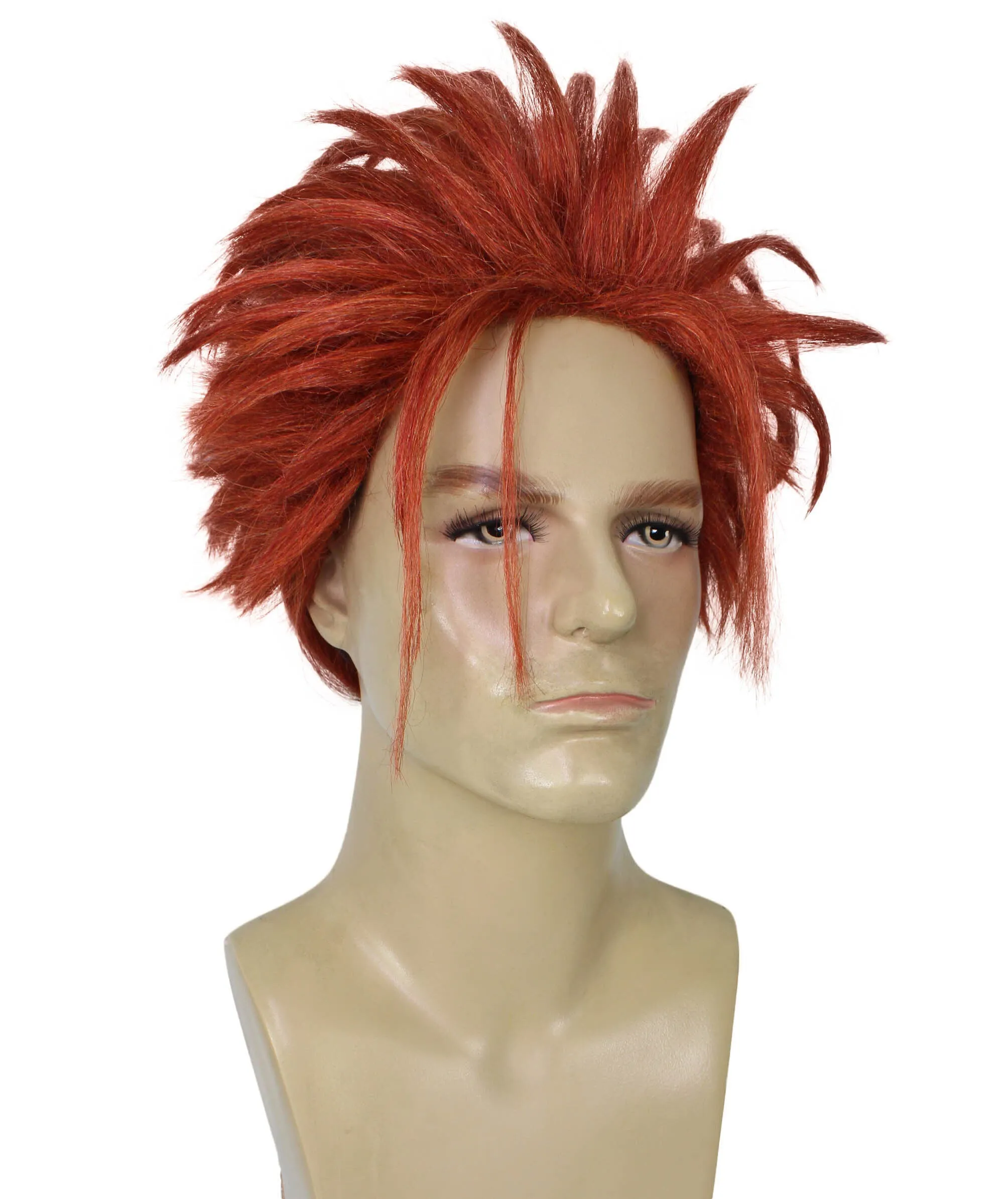 HPO Adult Men's Fantasy Game Orange Ponytail Spiky Wig | Perfect for Halloween | Flame-retardant Synthetic Fiber