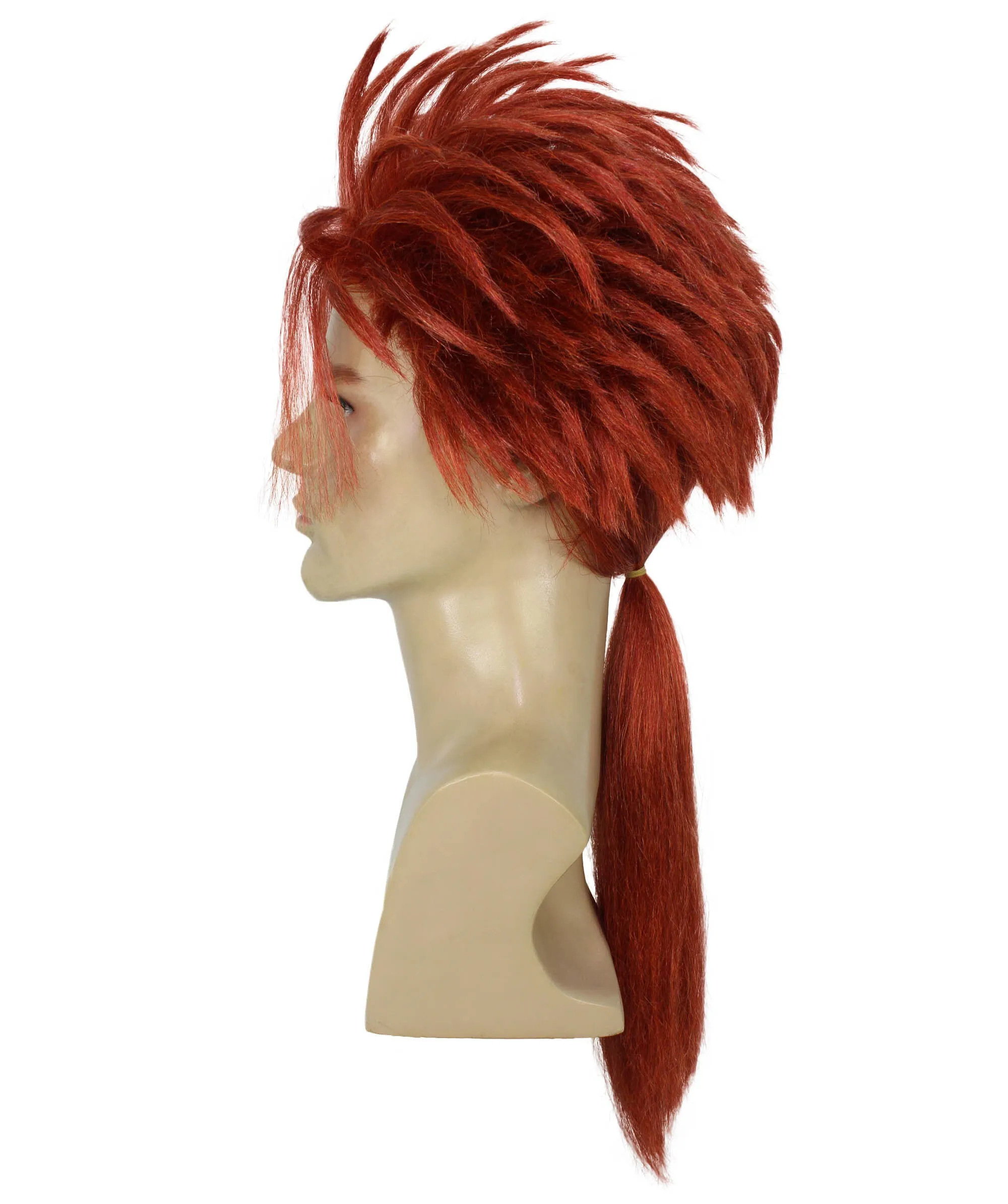 HPO Adult Men's Fantasy Game Orange Ponytail Spiky Wig | Perfect for Halloween | Flame-retardant Synthetic Fiber