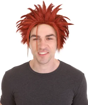 HPO Adult Men's Fantasy Game Orange Ponytail Spiky Wig | Perfect for Halloween | Flame-retardant Synthetic Fiber