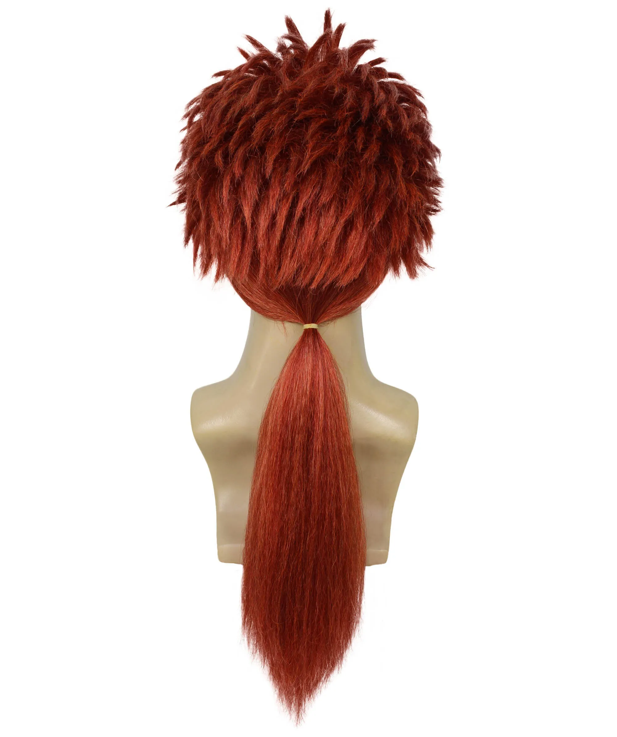 HPO Adult Men's Fantasy Game Orange Ponytail Spiky Wig | Perfect for Halloween | Flame-retardant Synthetic Fiber