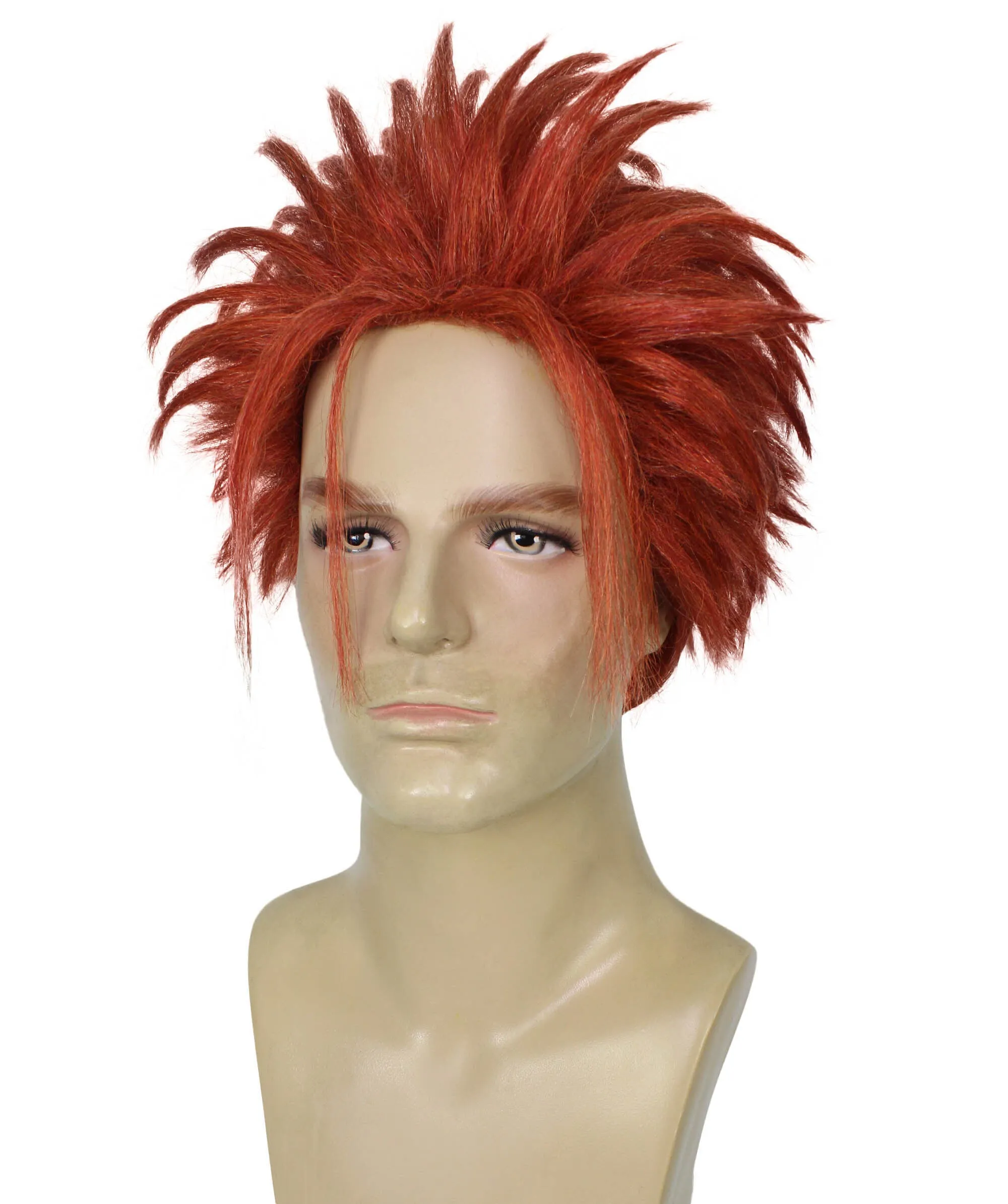 HPO Adult Men's Fantasy Game Orange Ponytail Spiky Wig | Perfect for Halloween | Flame-retardant Synthetic Fiber