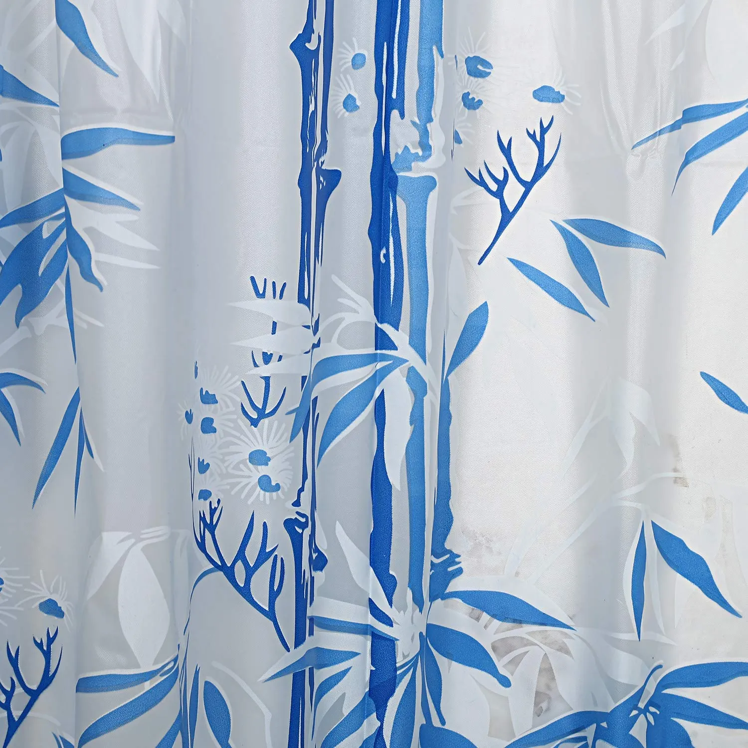 Kuber Industries Bamboo Design 6 Pieces PVC Shower Curtain with Hooks 7 Feet (Blue)-CTKTC14644