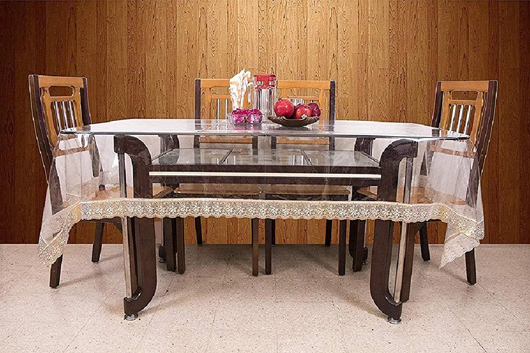 Kuber Industries Dining Table Cover 6 Seater(Transparent Golden),Polyvinyl Chloride (PVC),Rectangular,Pack of 1