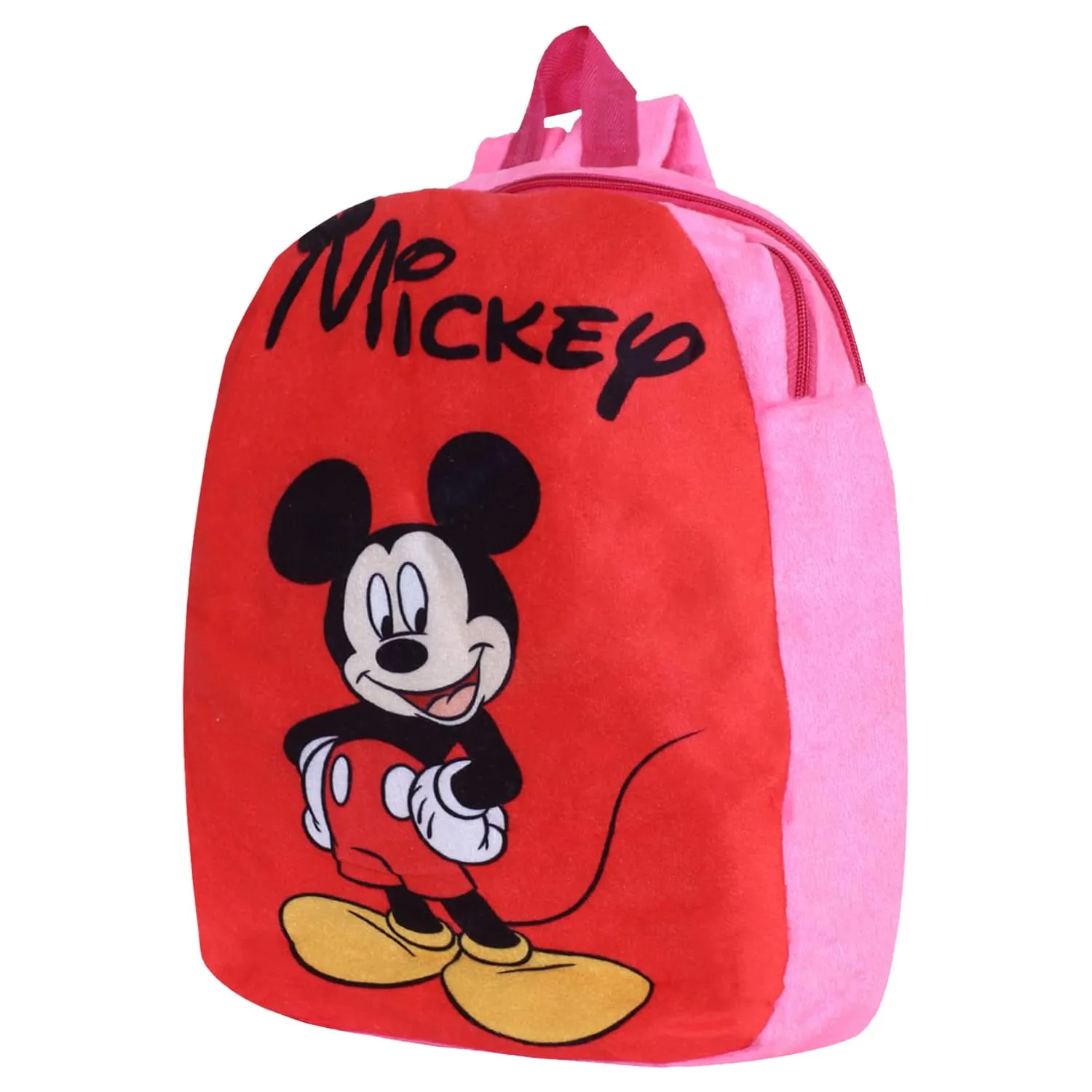 Kuber Industries Disney Mickey Backpack | 2 Compartment Velvet School Bag | School Bag for Kids | Kids School Backpack | Backpack for School | Pink