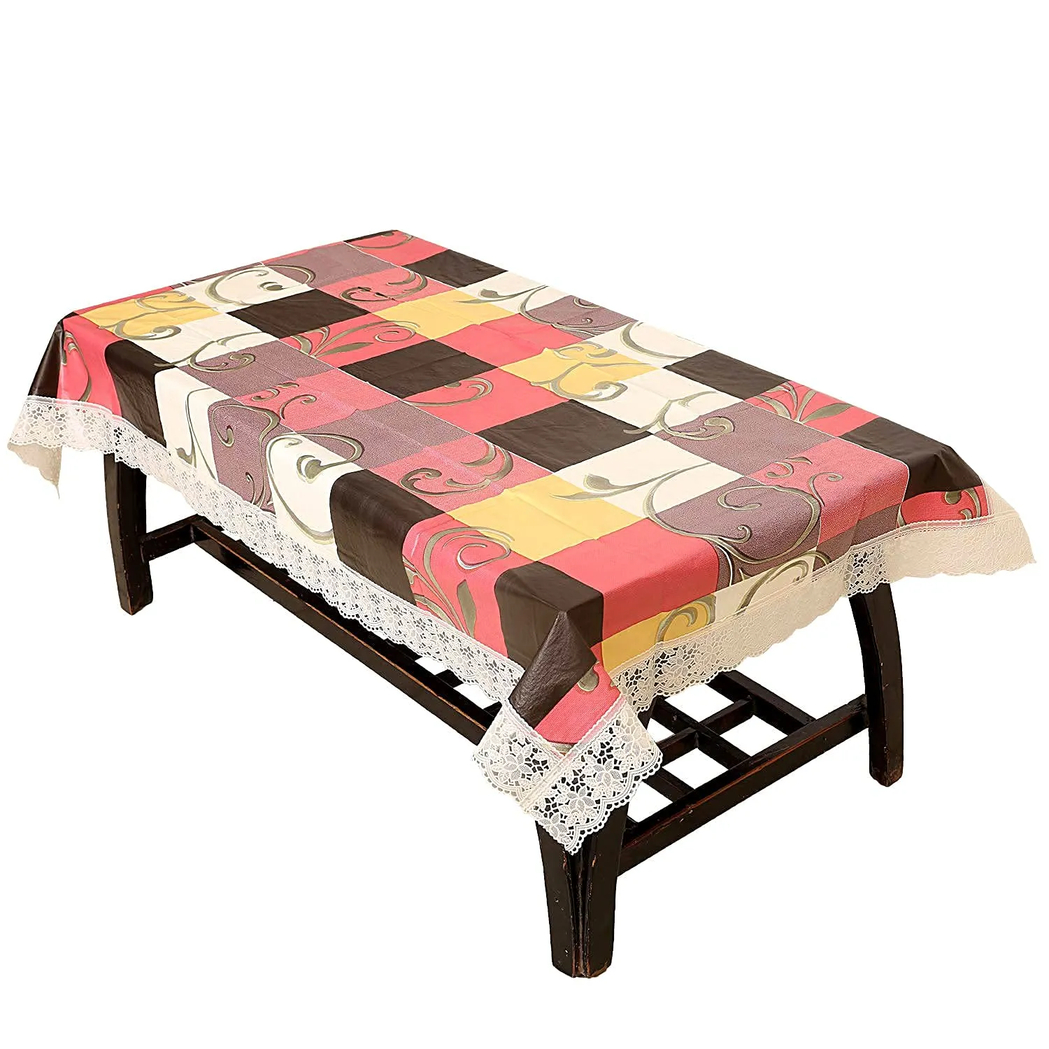 Kuber Industries Floral PVC 4 Seater Centre Table Cover|WaterProof/OilProof|Size 150 x 100 x 1 CM (Cream) Pack of 1