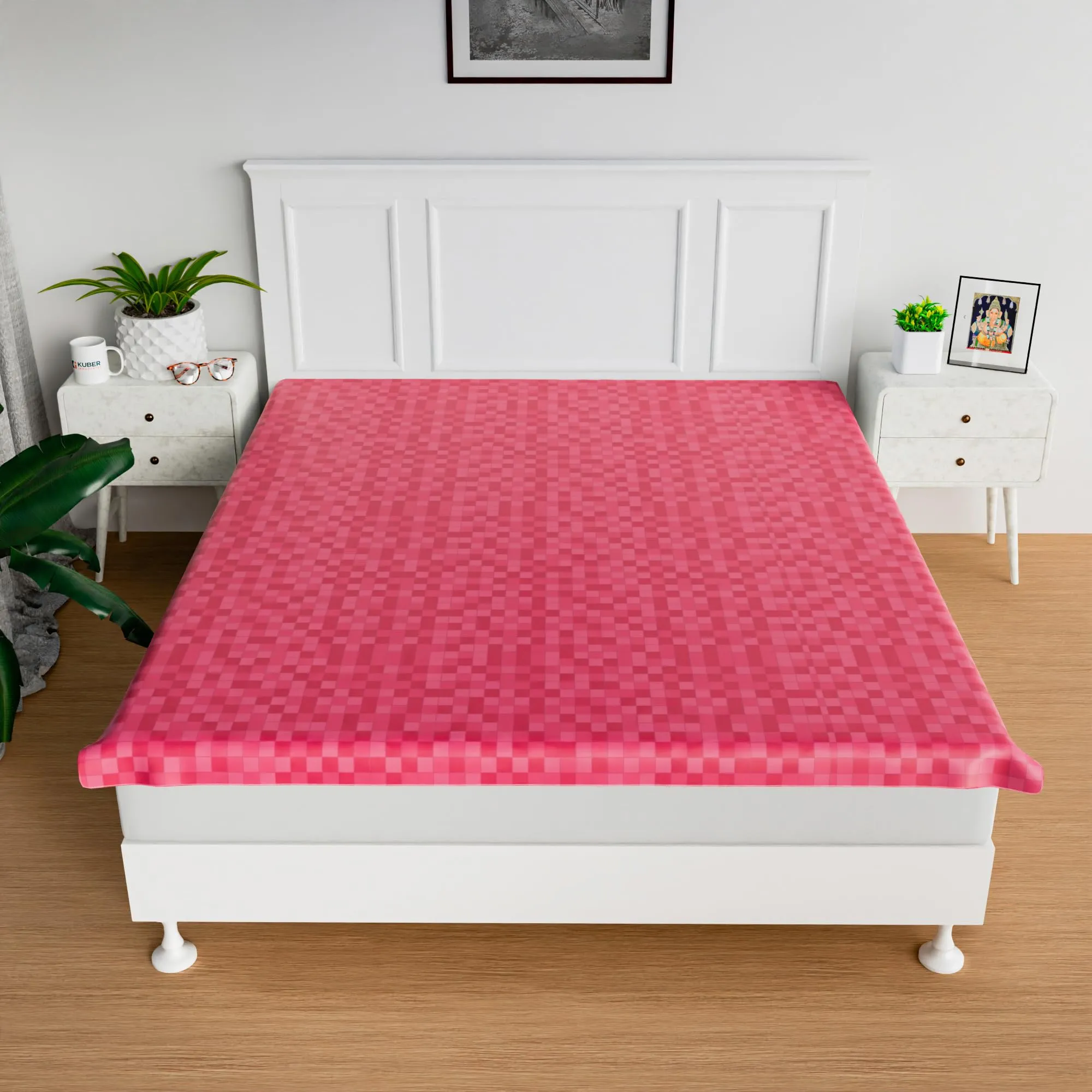 Kuber Industries Mattress Protector | PVC Double Bed Mattress Protector Sheet | Waterproof Mattress Protector Cover | Check Dustproof Mattress Cover | 80x80 Inch | Pink