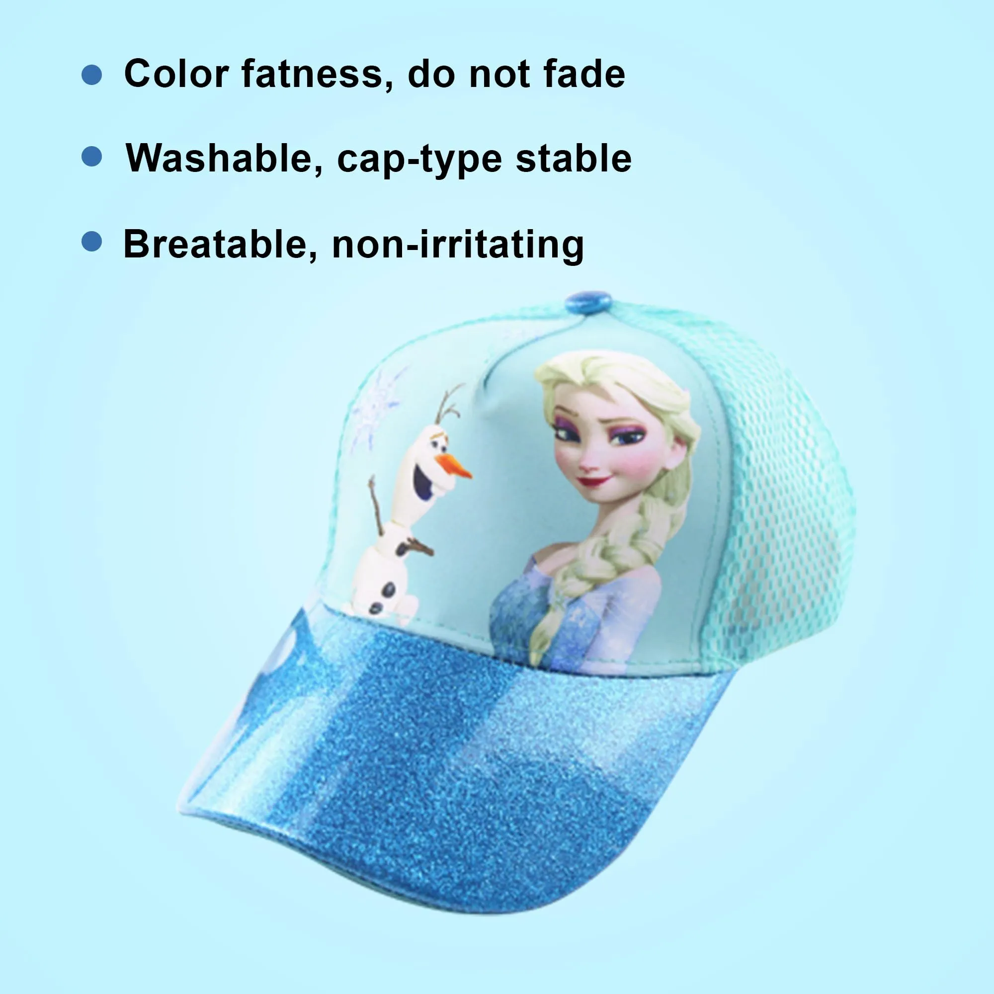 Kuber Industries Pack of 2 Princess Cap | Adjustable Cap for Boys and Girls | Cartoon Character Printed Little Cap for Kids | Cap for 7-12 Year Old Baby Girls and Boys |T206221-B | Light Aqua