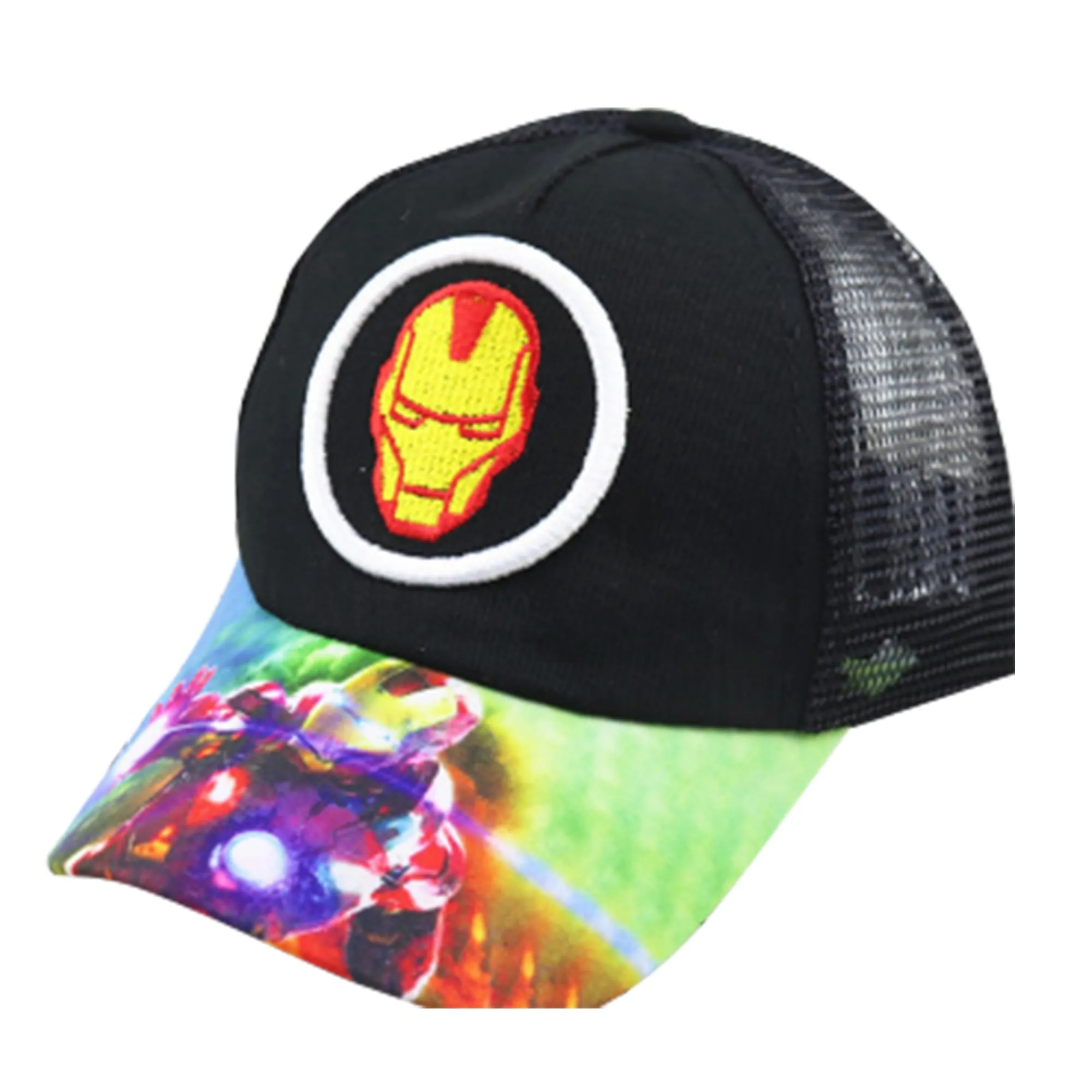 Kuber Industries Pack of 3 Iron Man | Adjustable Cap for Boys and Girls | Cartoon Character Printed Little Cap for Kids | Cap for 7-12 Year Old Baby Girls and Boys |T20310C | Black