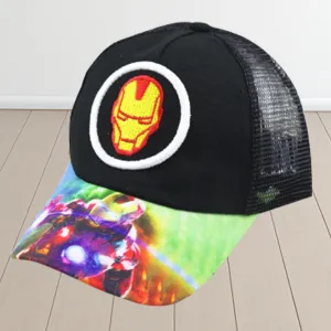 Kuber Industries Pack of 3 Iron Man | Adjustable Cap for Boys and Girls | Cartoon Character Printed Little Cap for Kids | Cap for 7-12 Year Old Baby Girls and Boys |T20310C | Black