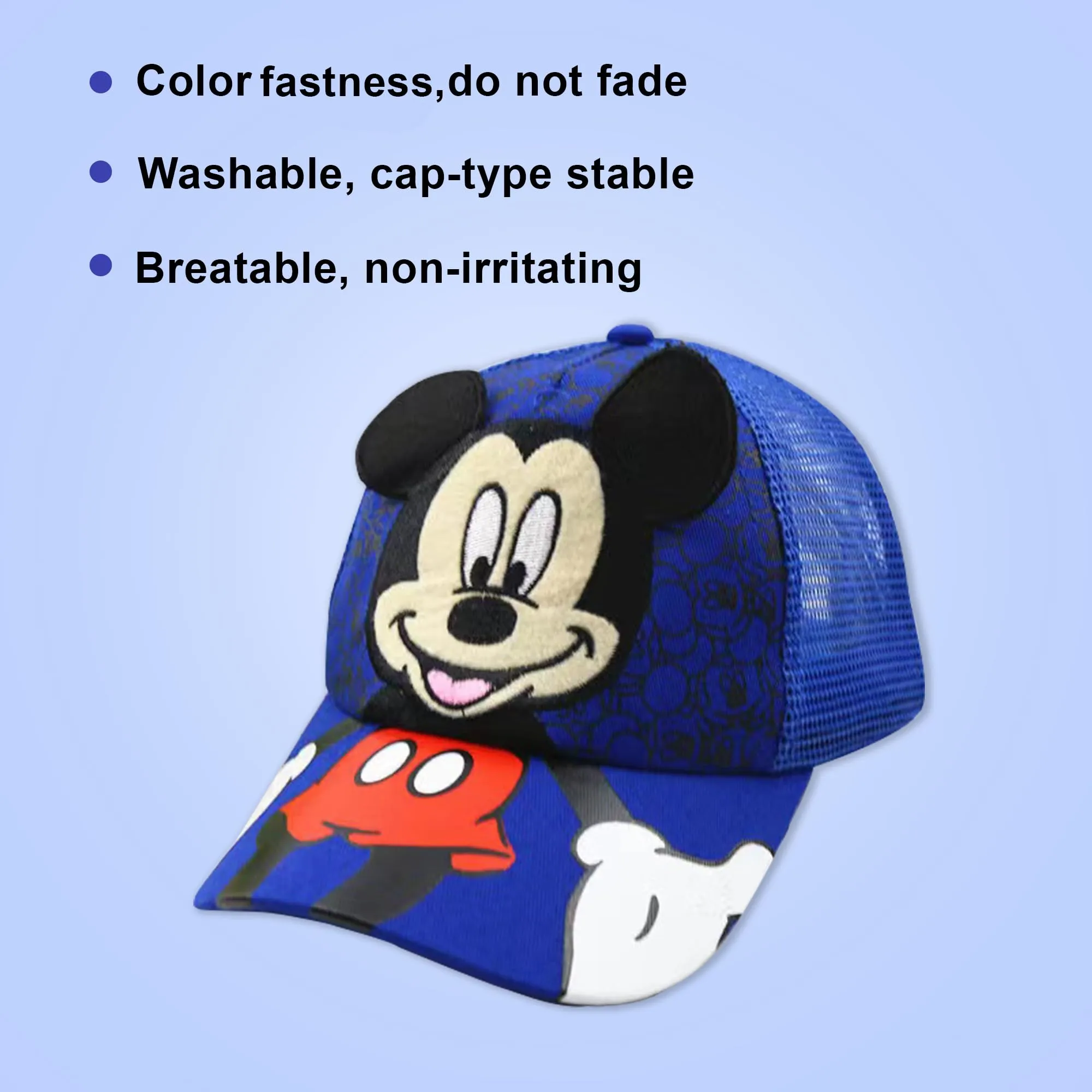 Kuber Industries Pack of 3 Mickey Mouse Cap | Adjustable Cap for Boys and Girls | Cartoon Character Printed Little Cap for Kids | Cap for 7-12 Year Old Baby Girls and Boys | QI0102-B | Blue