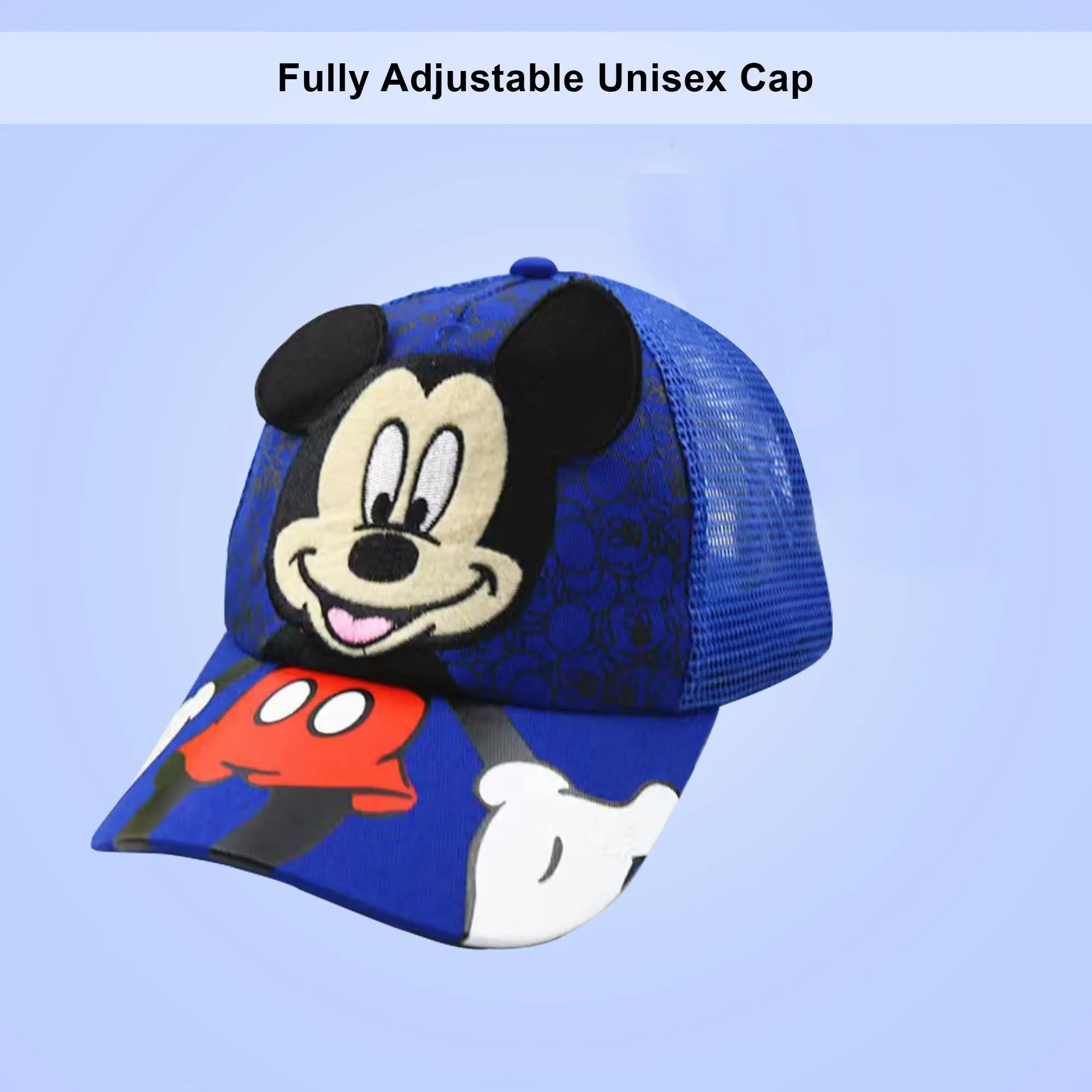 Kuber Industries Pack of 3 Mickey Mouse Cap | Adjustable Cap for Boys and Girls | Cartoon Character Printed Little Cap for Kids | Cap for 7-12 Year Old Baby Girls and Boys | QI0102-B | Blue