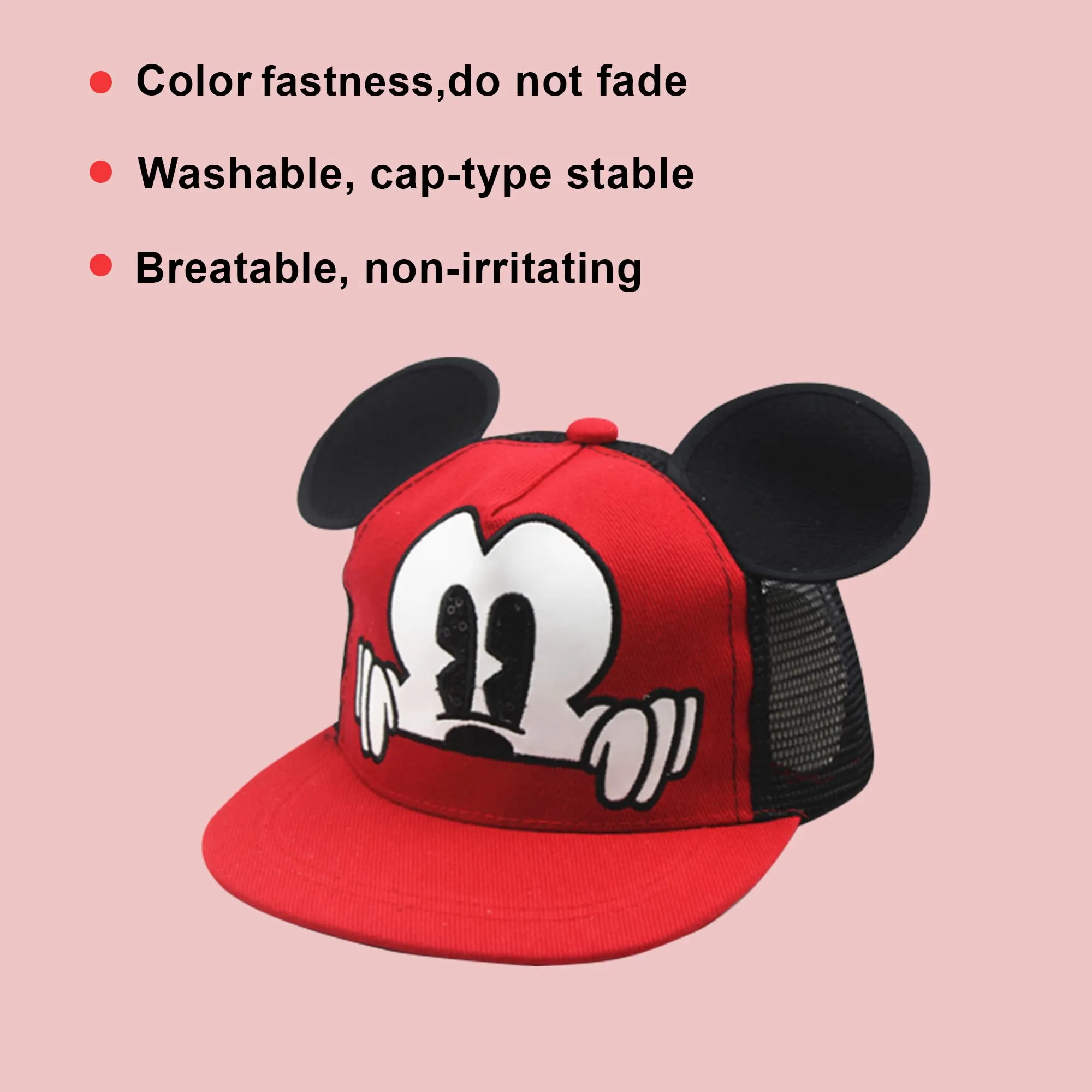 Kuber Industries Pack of 3 Mickey Mouse Cap | Adjustable Cap for Boys and Girls | Cartoon Character Printed Little Cap for Kids | Cap for 7-12 Year Old Baby Girls and Boys | T1639-B | Red