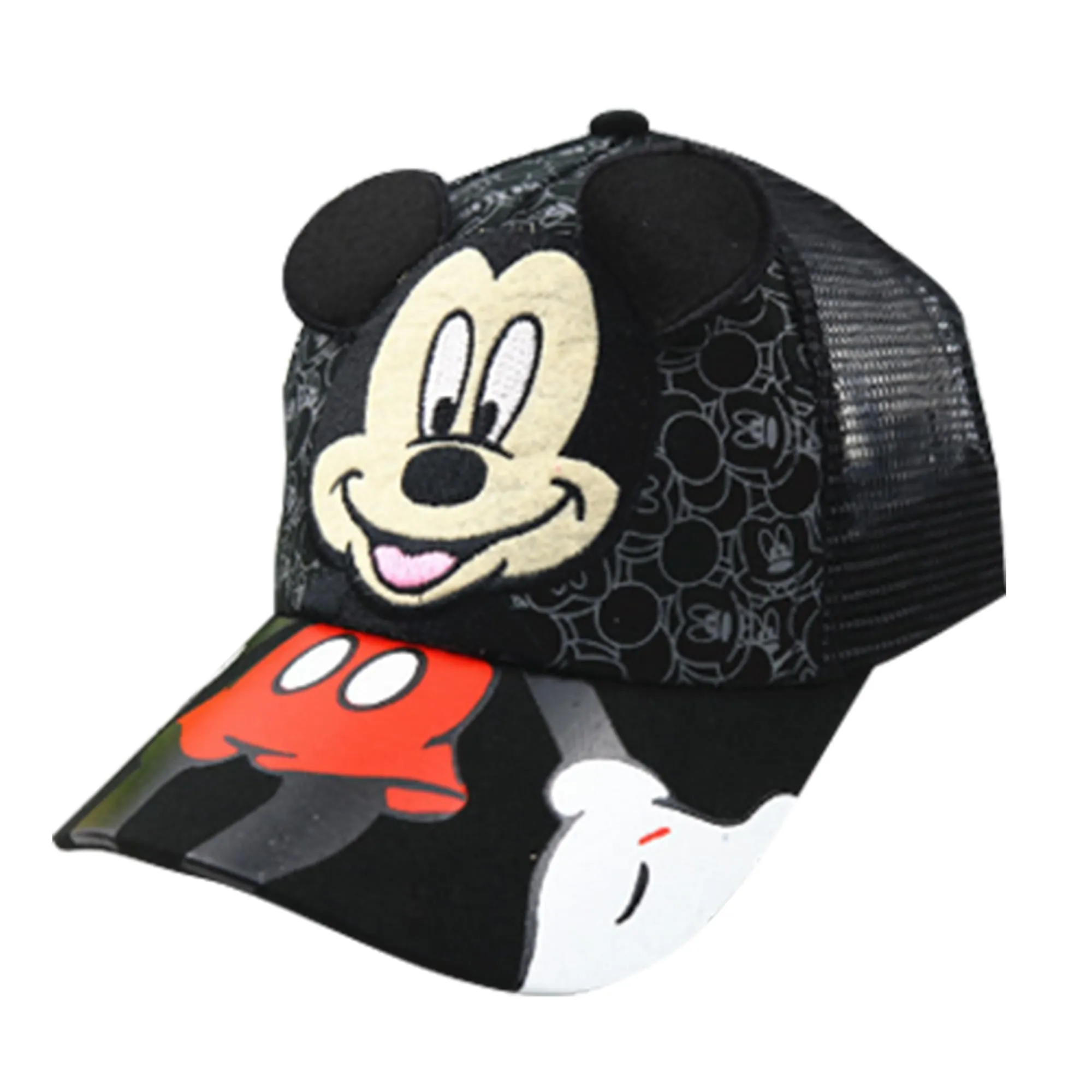 Kuber Industries Pack of 4 Mickey Mouse Cap | Adjustable Cap for Boys and Girls | Cartoon Character Printed Little Cap for Kids | Cap for 7-12 Year Old Baby Girls and Boys | QI0102-B | Black