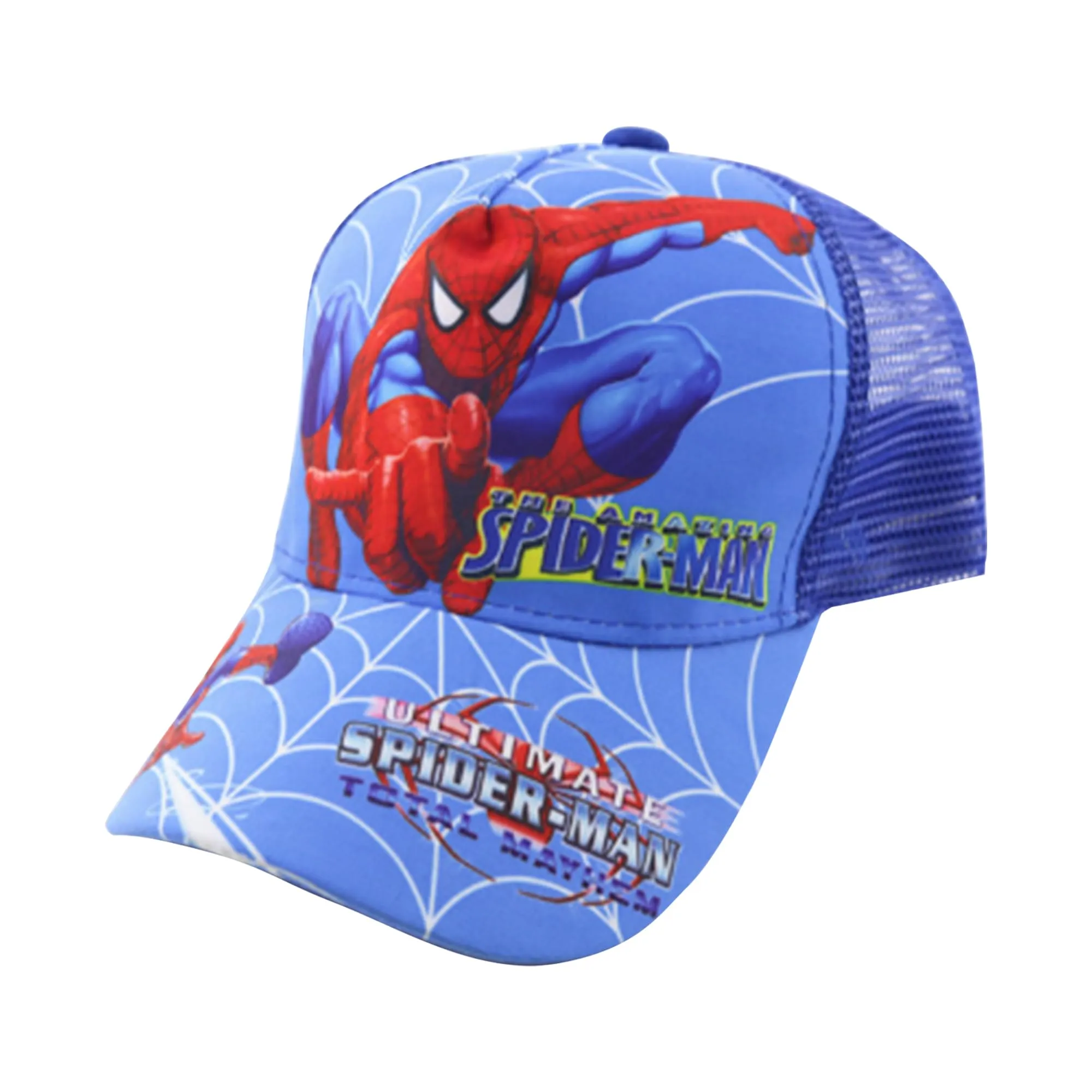 Kuber Industries Pack of 4 Spiderman Cap | Adjustable Cap for Boys and Girls | Cartoon Character Printed Little Cap for Kids | Cap for 7-12 Year Old Baby Girls and Boys | T20622 | Blue