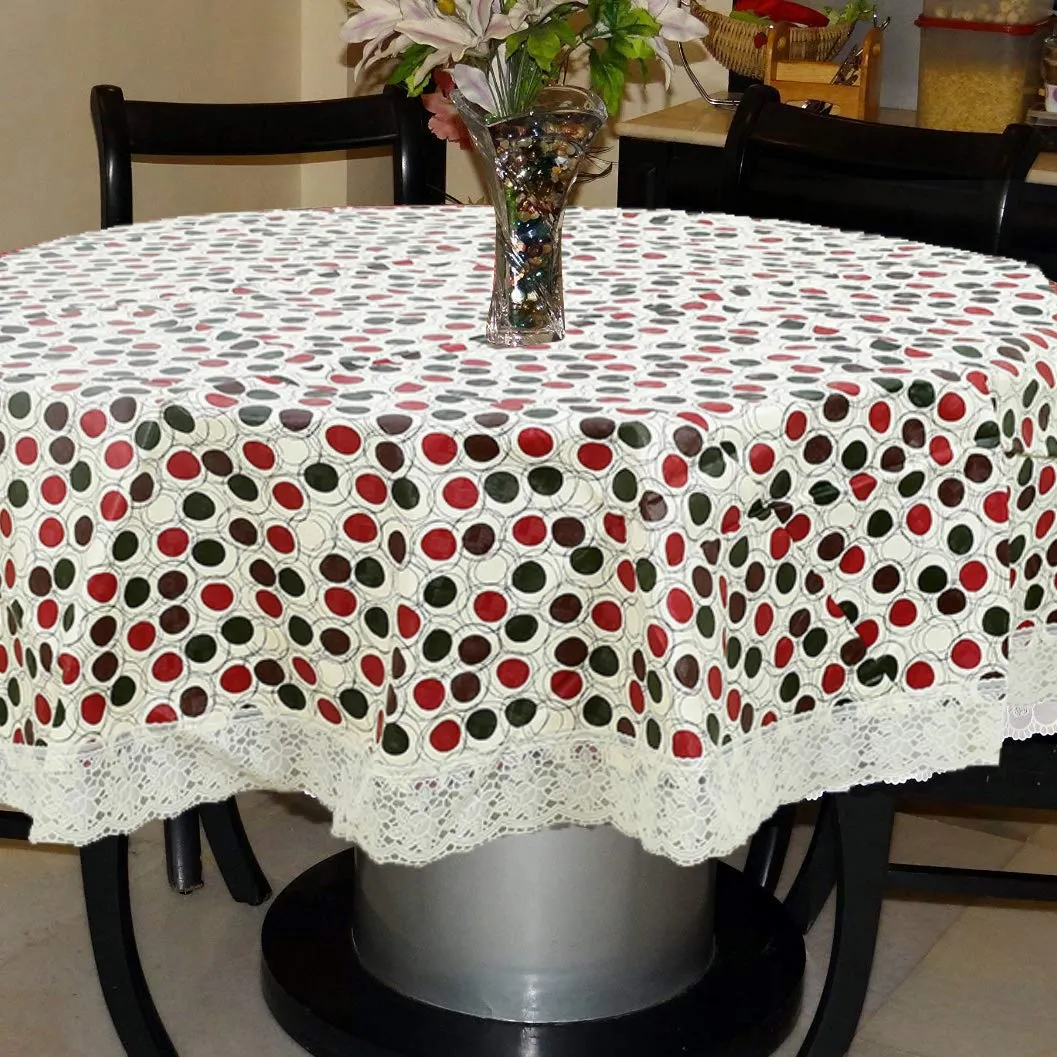 Kuber Industries Polka Dots Print Round Table Cover 60 Inch-Waterproof PVC Resistant Spillproof PVC Fabric Table Cover for Dining Room Kitchen Party (Brown)-KUBMART11815, Standard